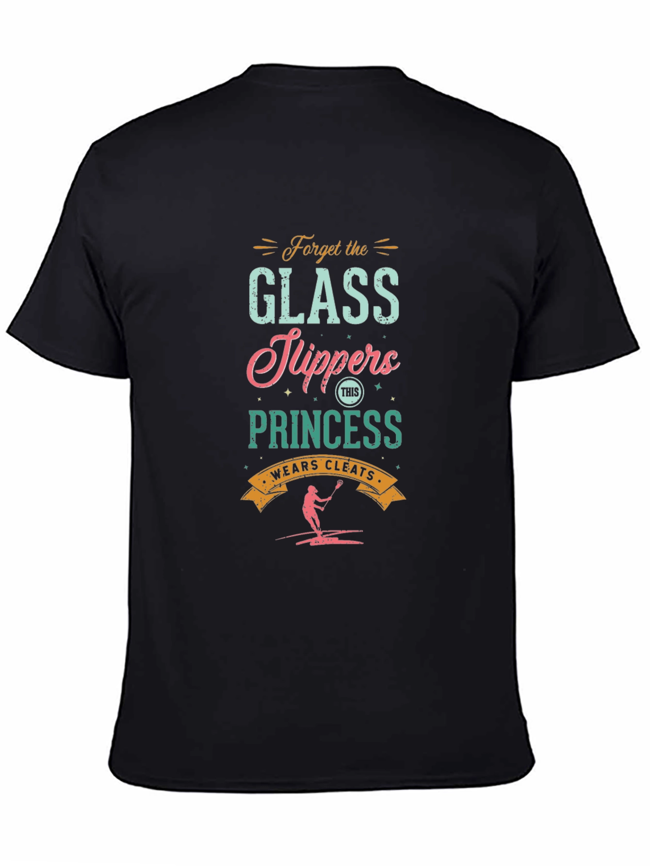 Black Forget Glass Slippers, Lacrosse Princess Graphic Tee view 4
