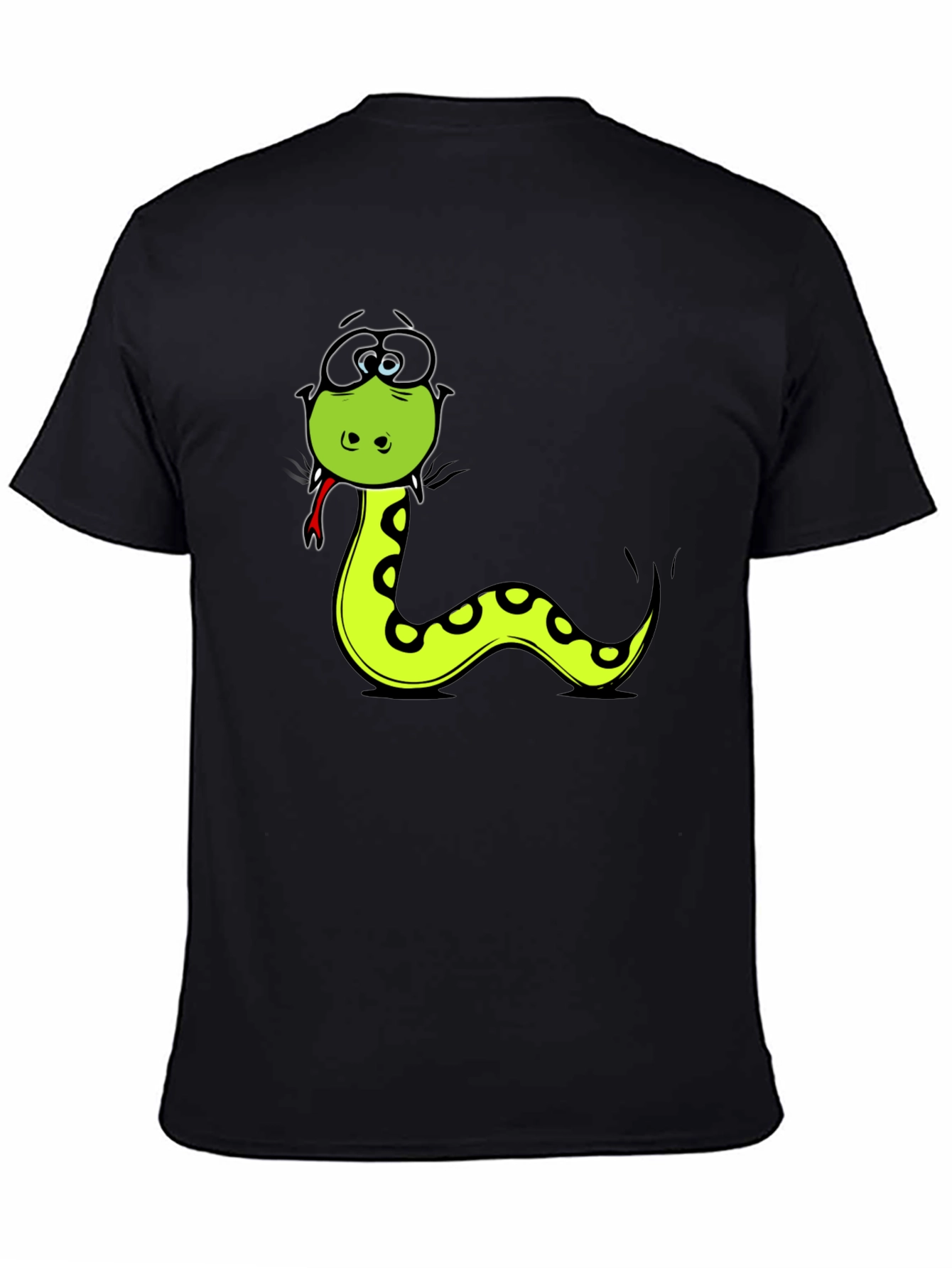 Black Funny Snake Cartoon Graphic T-Shirt view 4