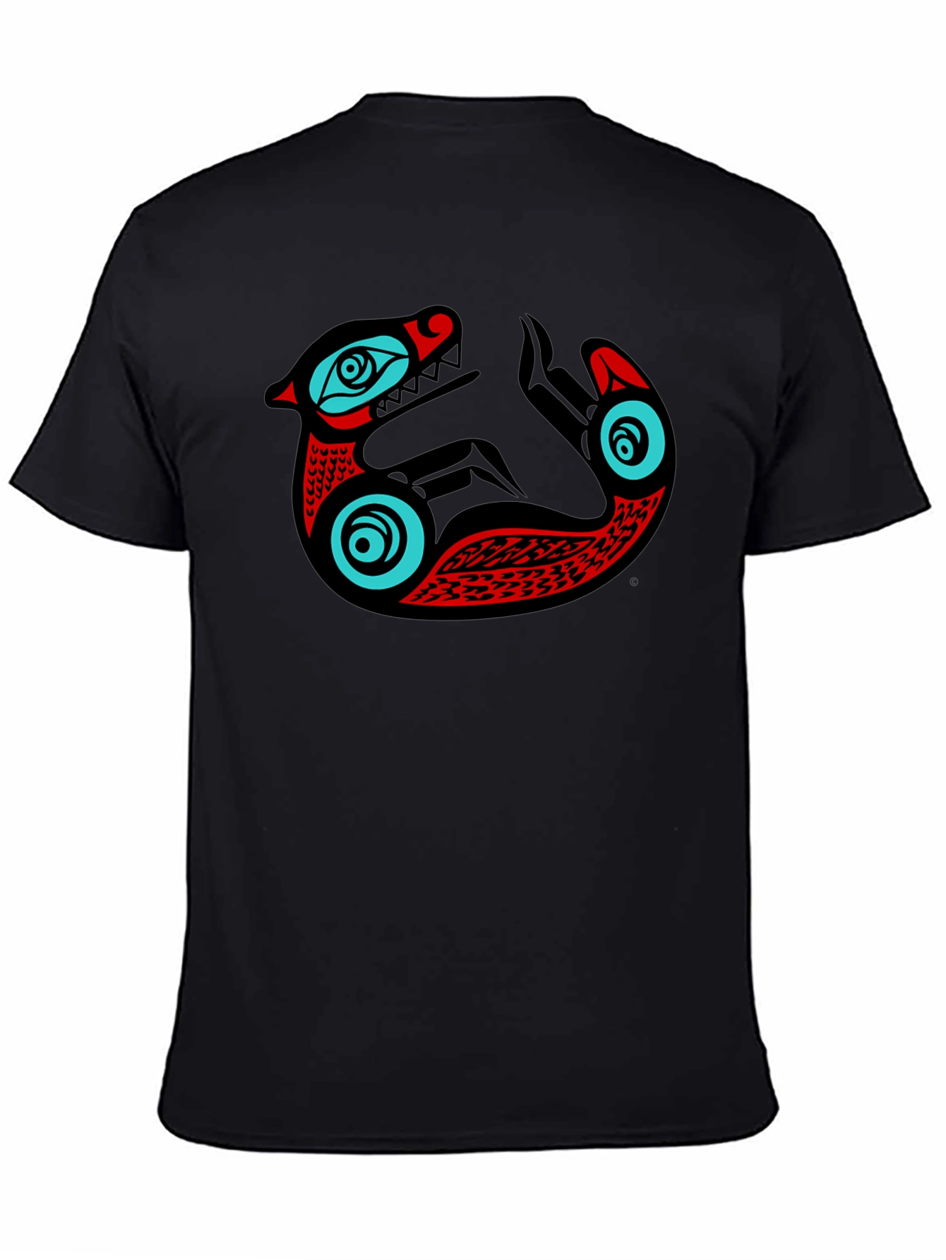 Black Native Style Sea Serpent Graphic Black T-Shirt view 4