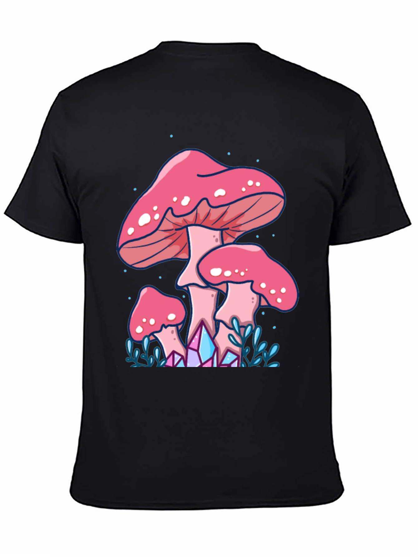 Black Mushroom Graphic Tee - Trippy Forest Design view 4