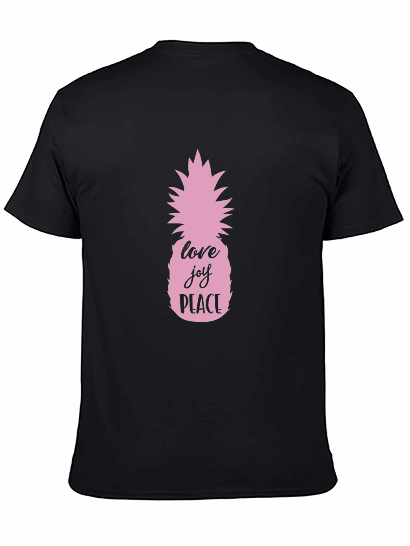 Pink Pineapple Love Joy Peace Black T-Shirt - 4