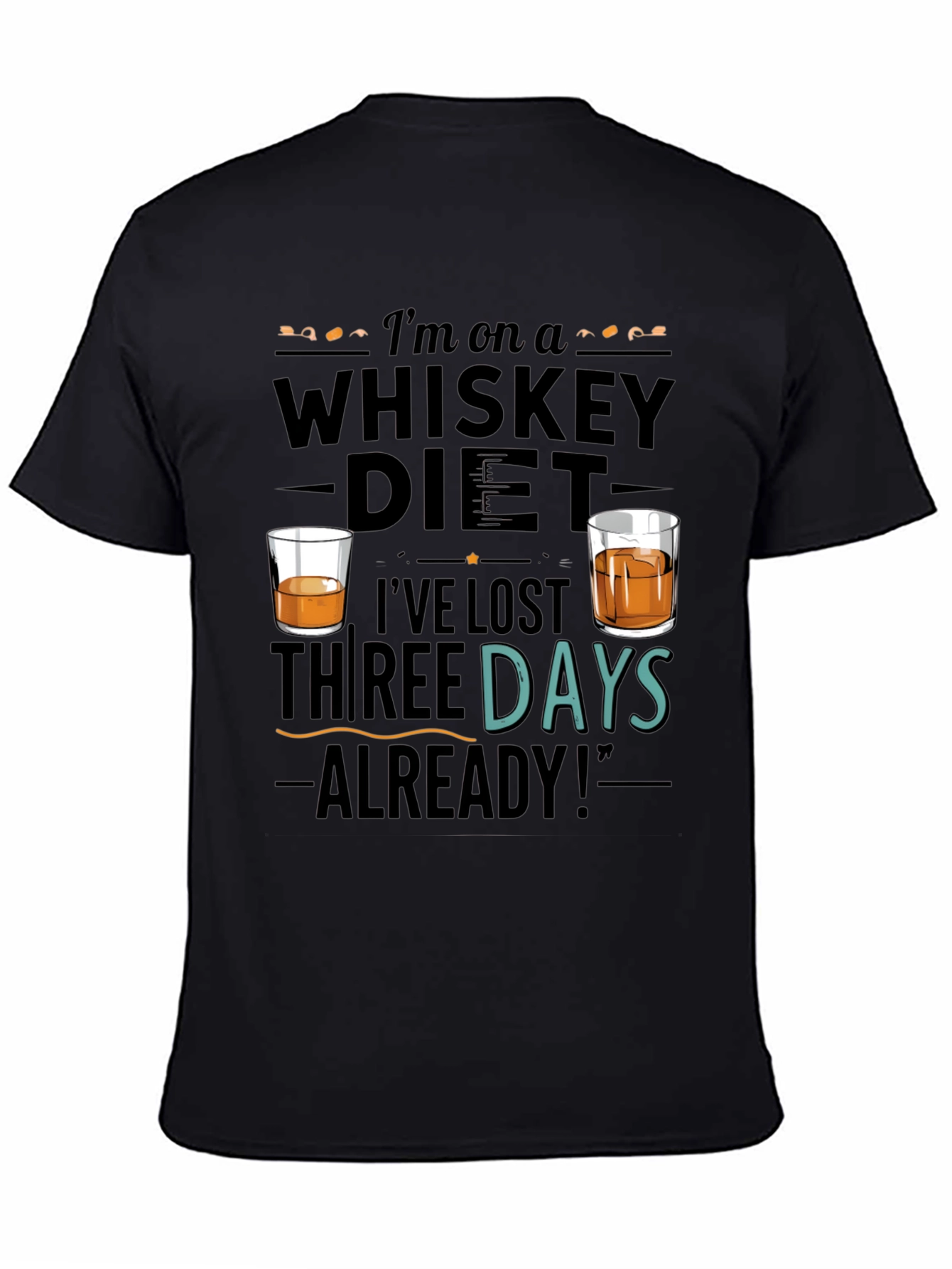 Black Whiskey Diet Funny Graphic T-Shirt view 4