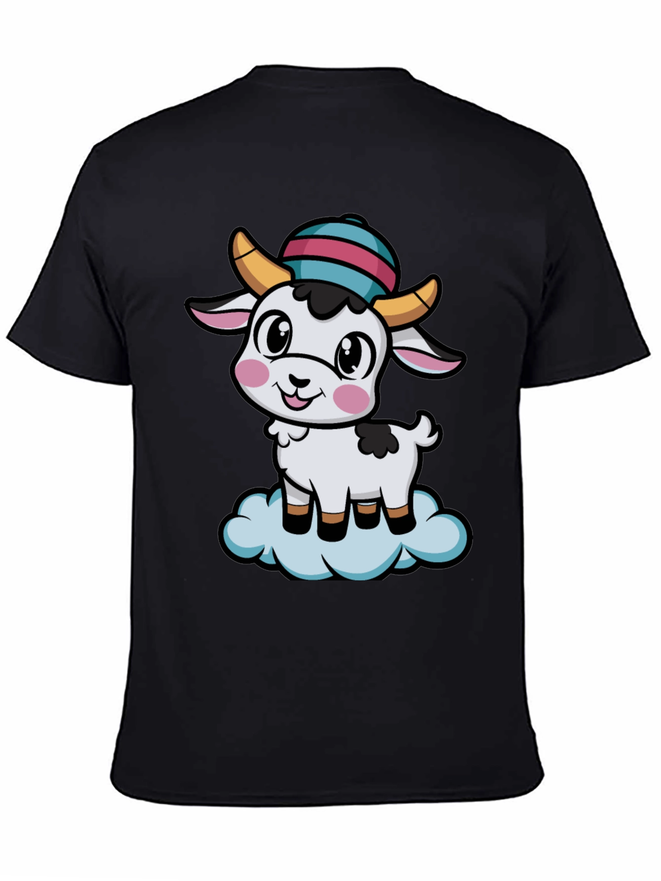 Black Cute Goat Cartoon T-Shirt view 4