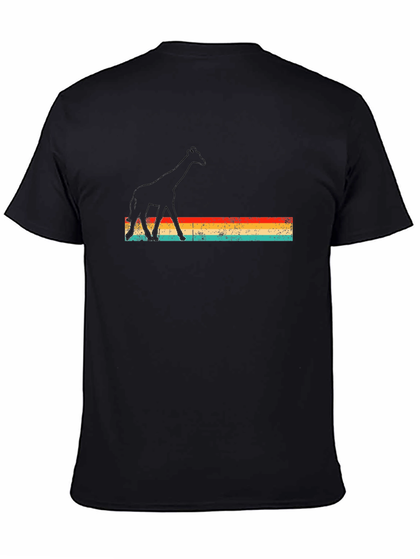 Black Giraffe Silhouette Retro Stripe T-Shirt view 4