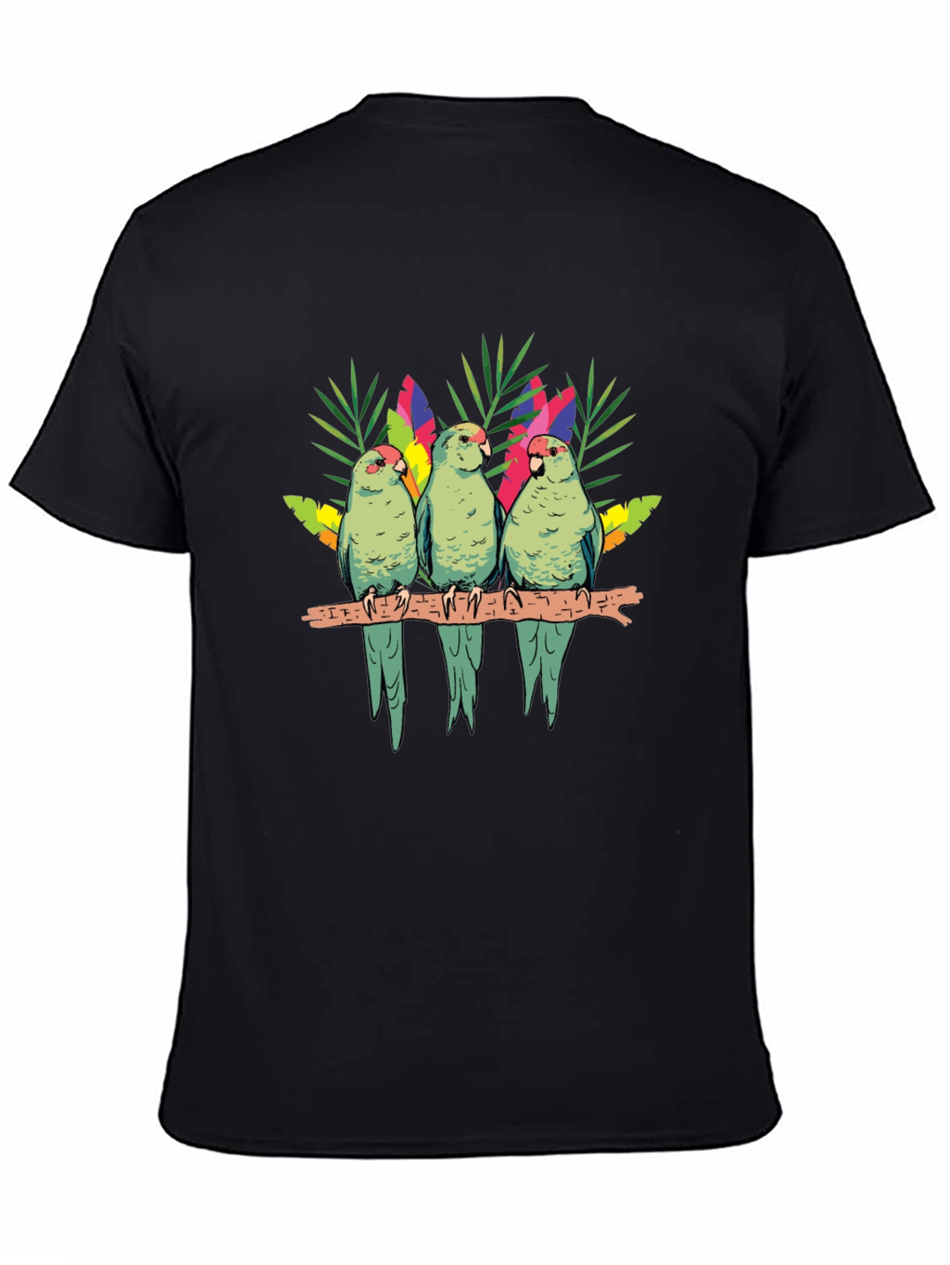 Black Parrot Trio Graphic Tee - Tropical Bird Shirt view 4
