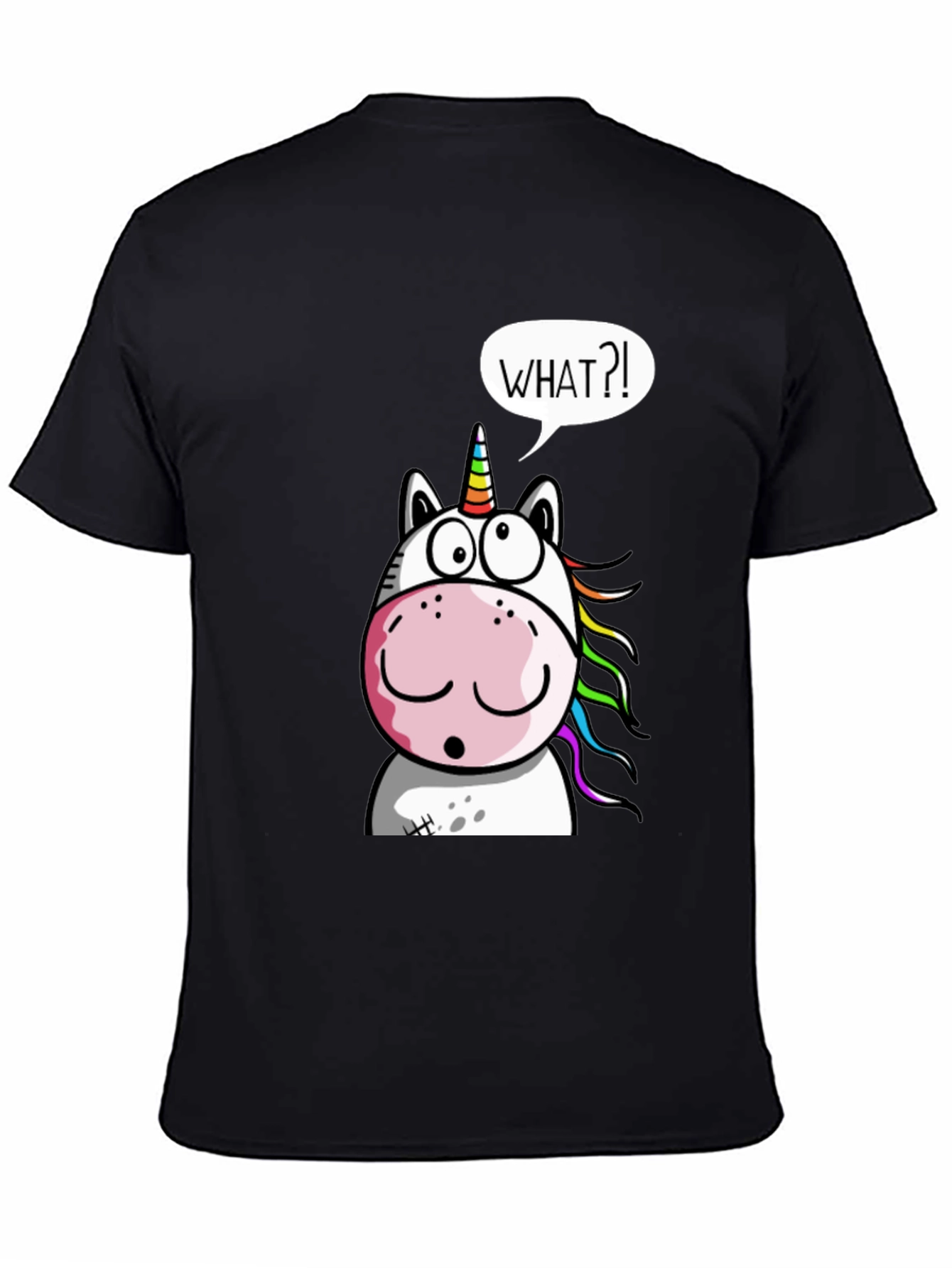 Black Unicorn What?! Graphic Print Black T-Shirt view 4