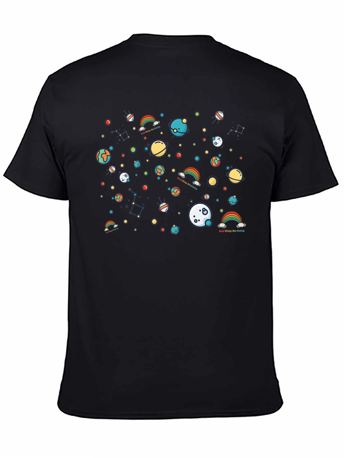 Black Cosmic Rainbows Graphic T-Shirt - Soft Cotton Blend view 4