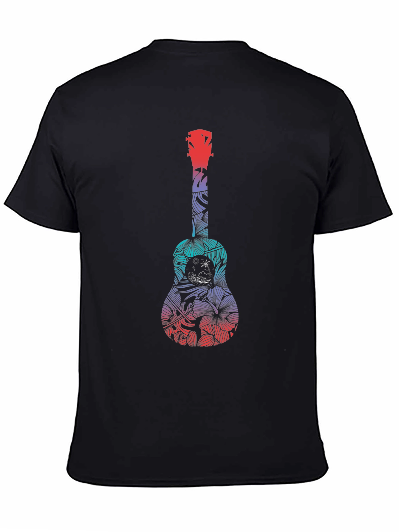 Black Tropical Ukulele Graphic Tee - Black Cotton T-Shirt view 4