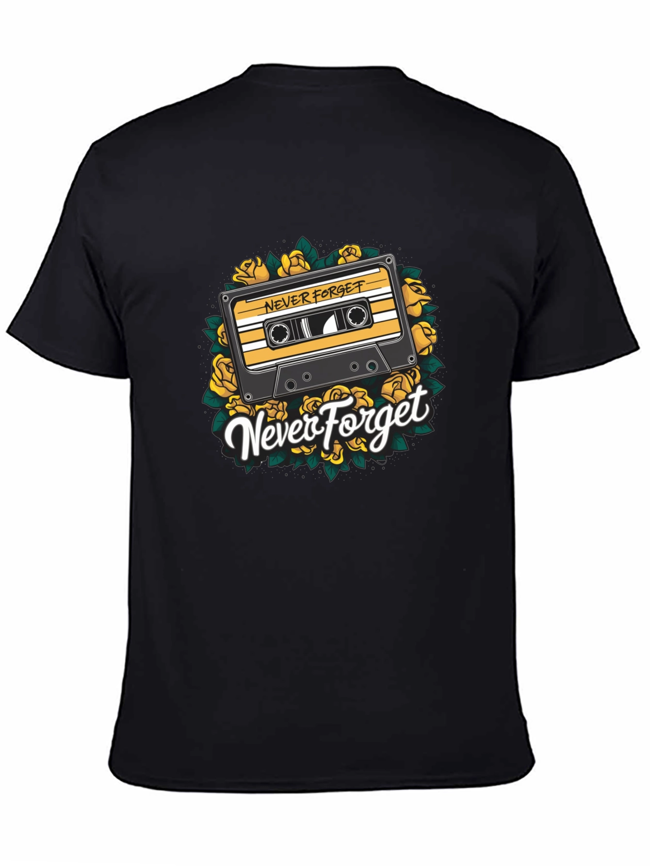 Black Retro Cassette & Roses Graphic T-Shirt - Never Forget view 4