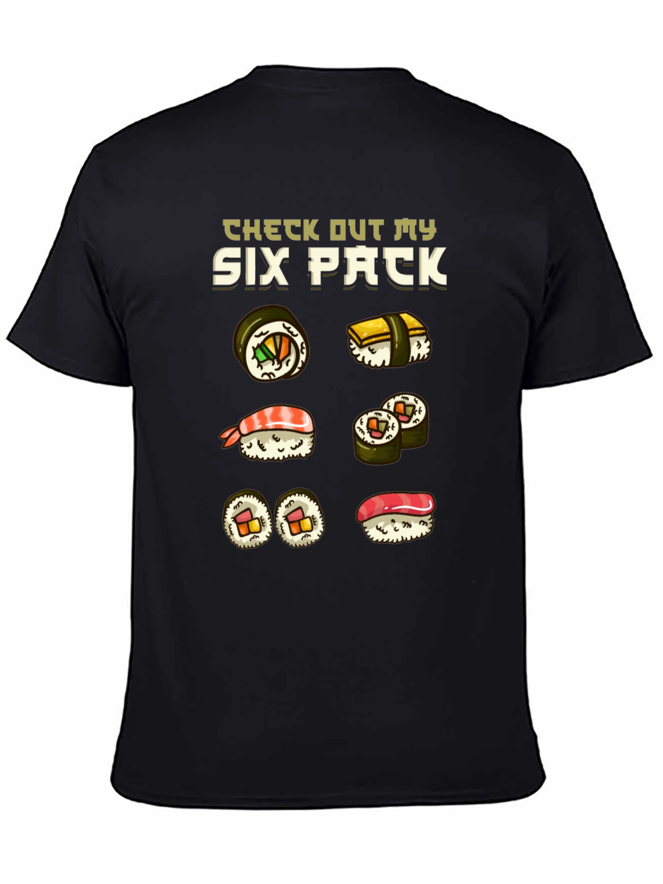 Black Sushi Six Pack Funny T-Shirt view 4