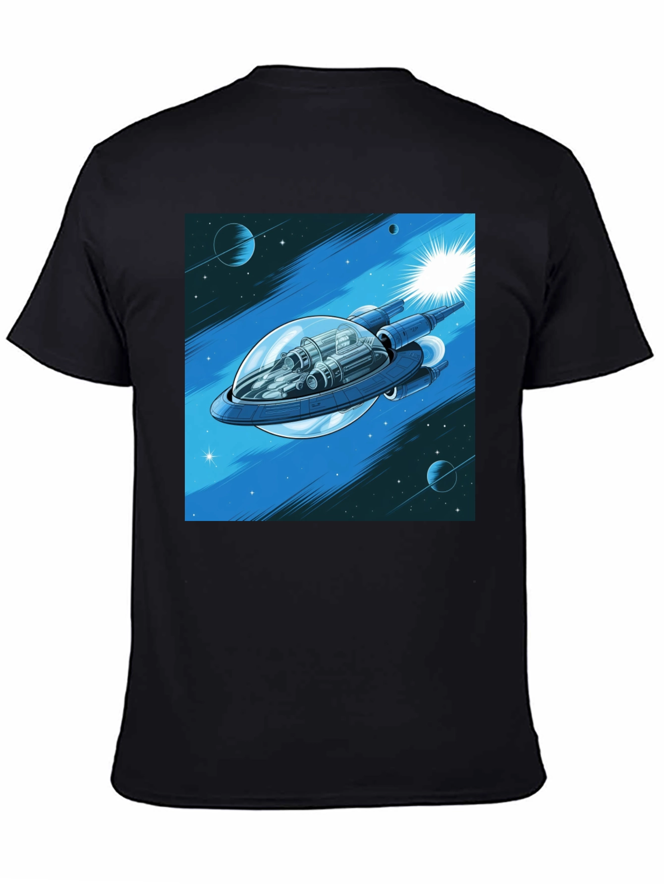 Black Sci-Fi Spaceship Graphic T-Shirt view 4