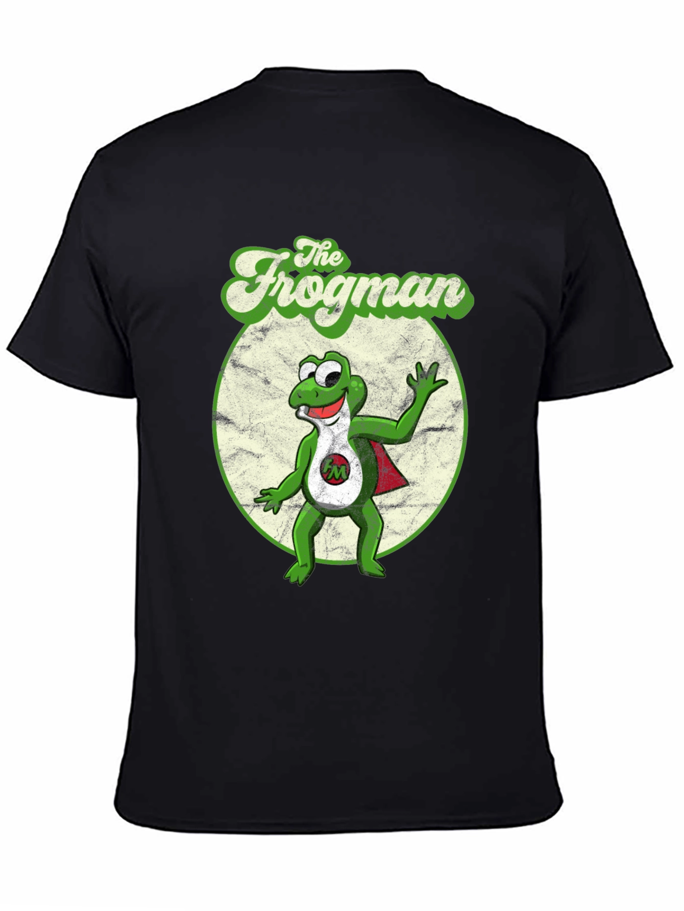 Black The Frogman Black T-Shirt - Retro Cartoon Superhero Tee view 4