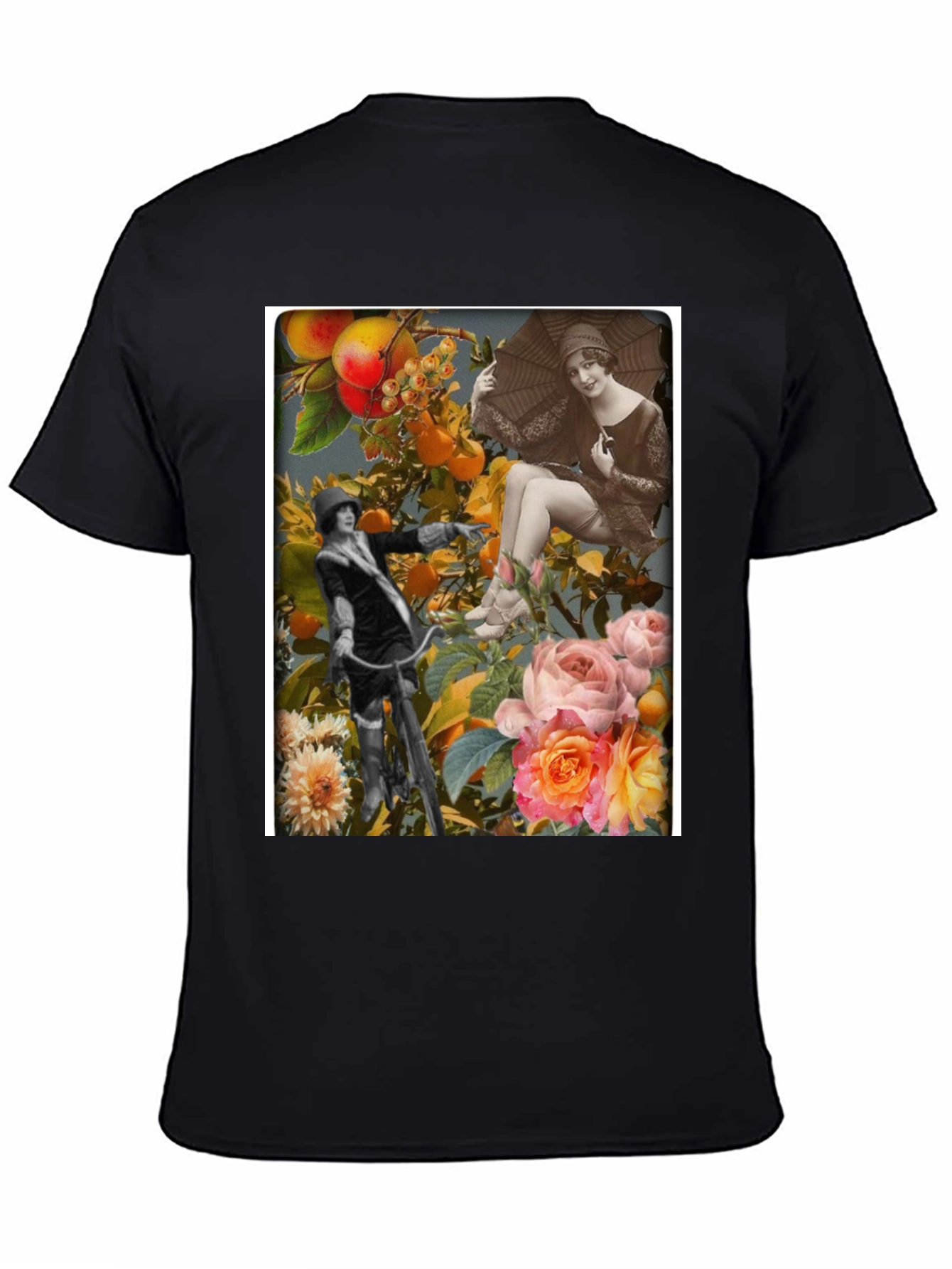 Black Vintage Collage Print Black T-Shirt view 4