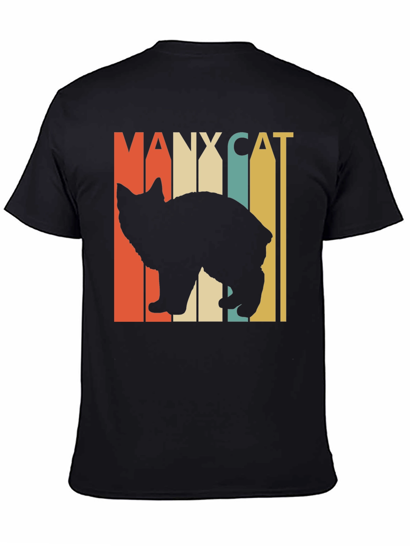 Black Manx Cat Retro Style T-Shirt - Vintage Design view 4