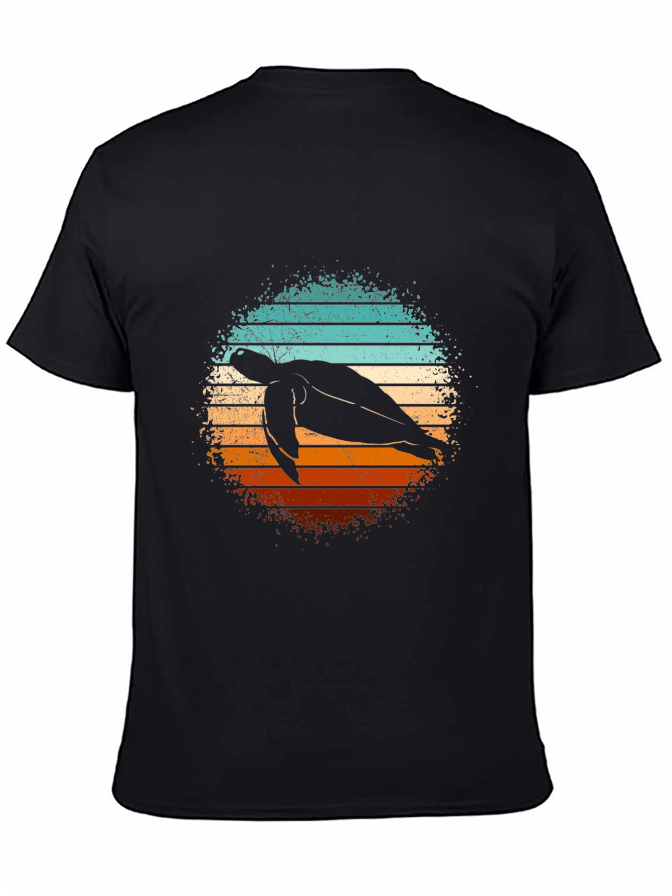 Black Retro Turtle T-Shirt - Vintage Sunset Design view 4