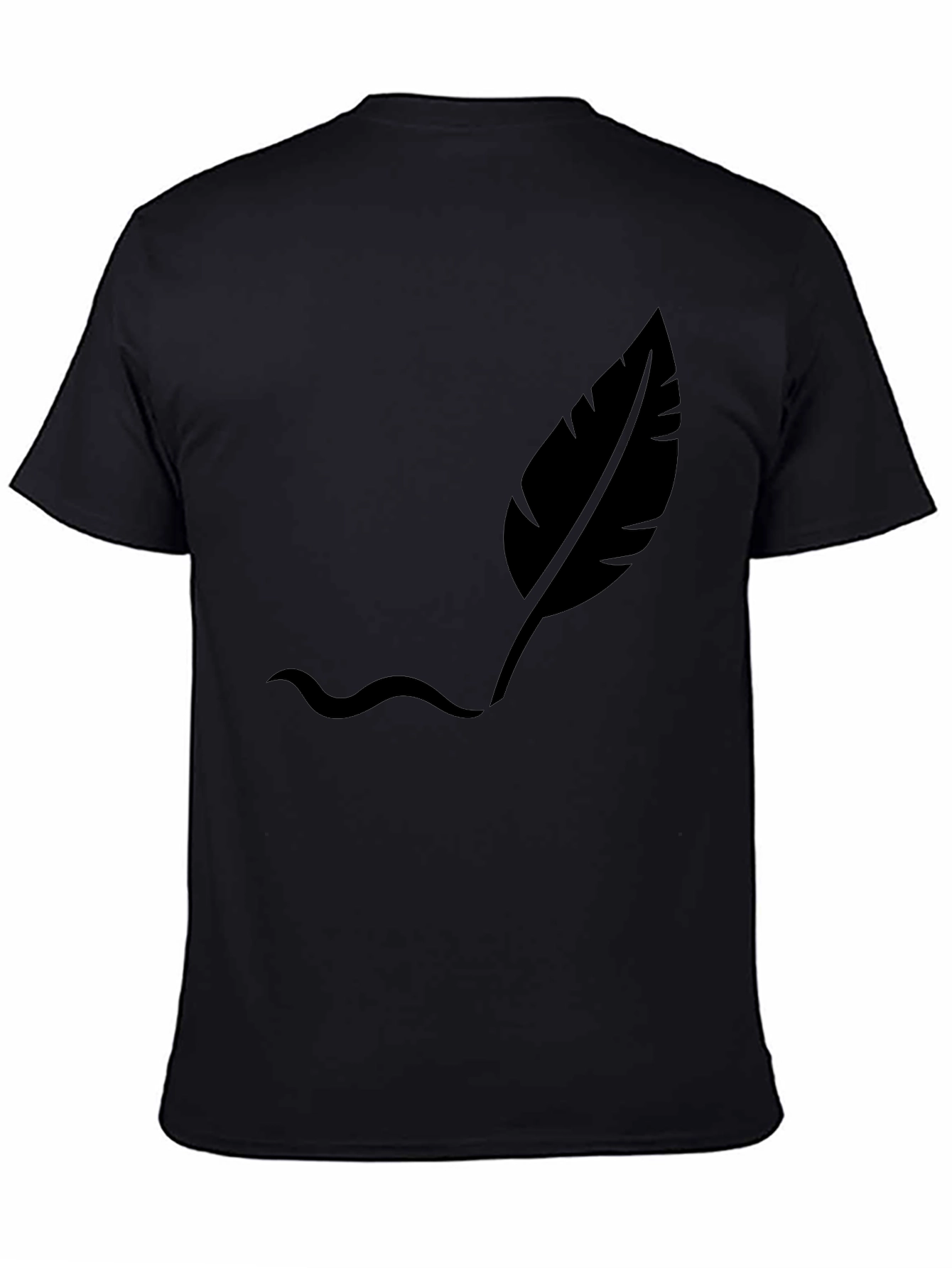 Black Men's Black T-Shirt with Feather Design view 4