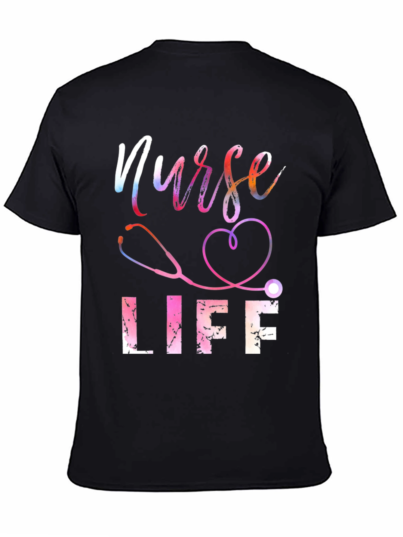 Black Nurse Life T-Shirt - Stethoscope Heart view 4