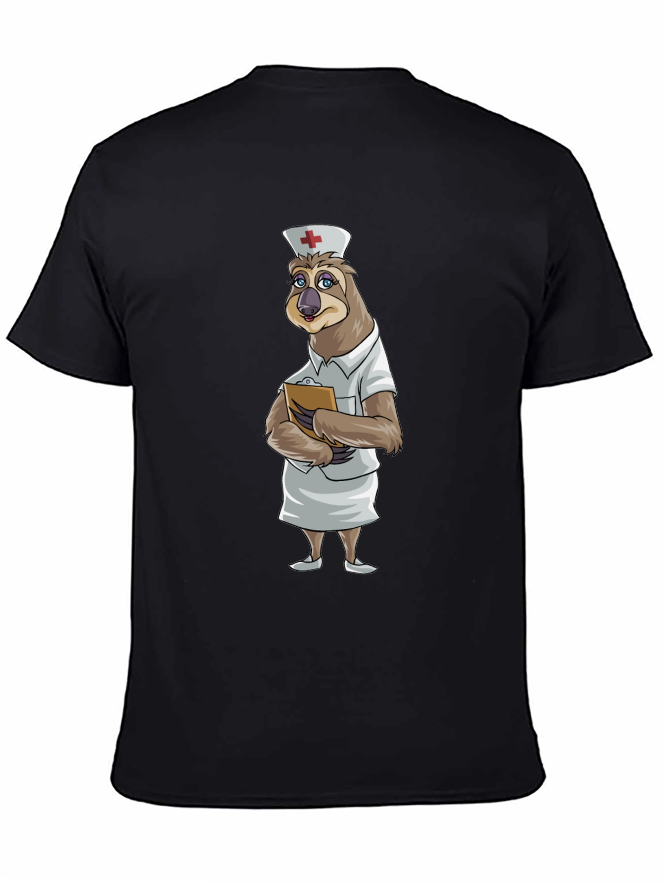 Black Sloth Nurse T-Shirt - Funny Cartoon Animal Tee view 4