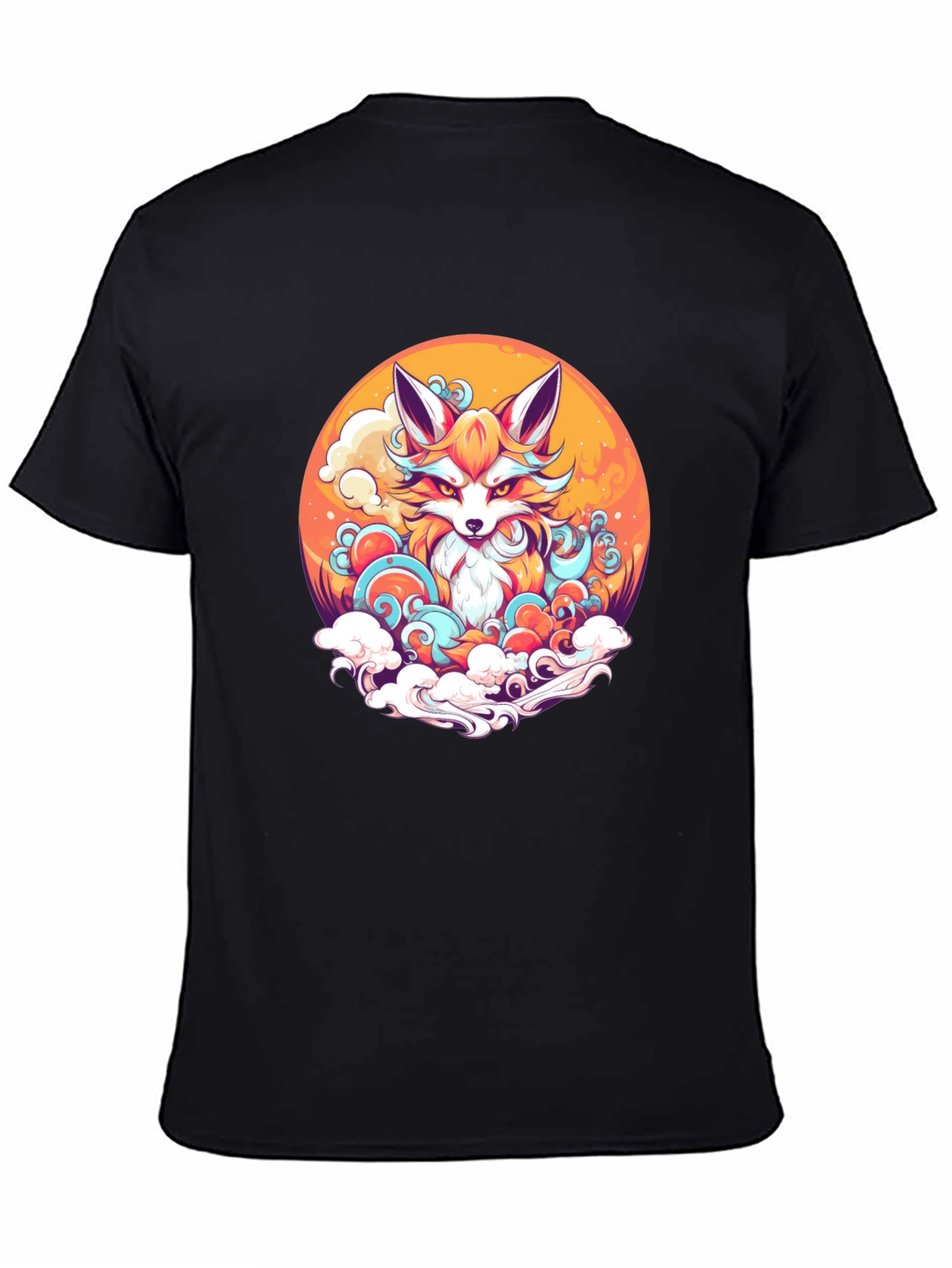 Anime Fox Graphic Black T-Shirt - 4