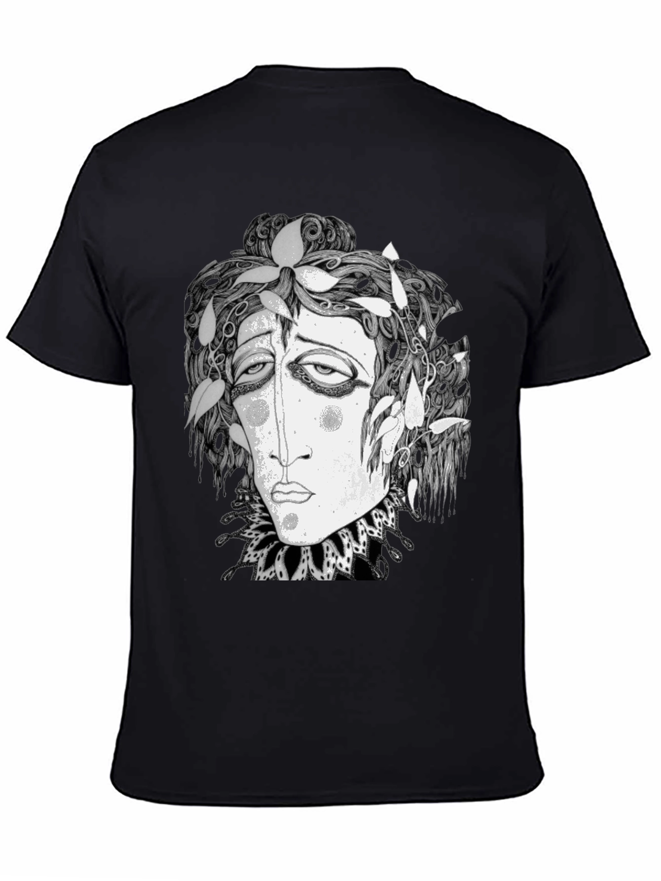 Black Surreal Face Graphic Print Black T-Shirt view 4