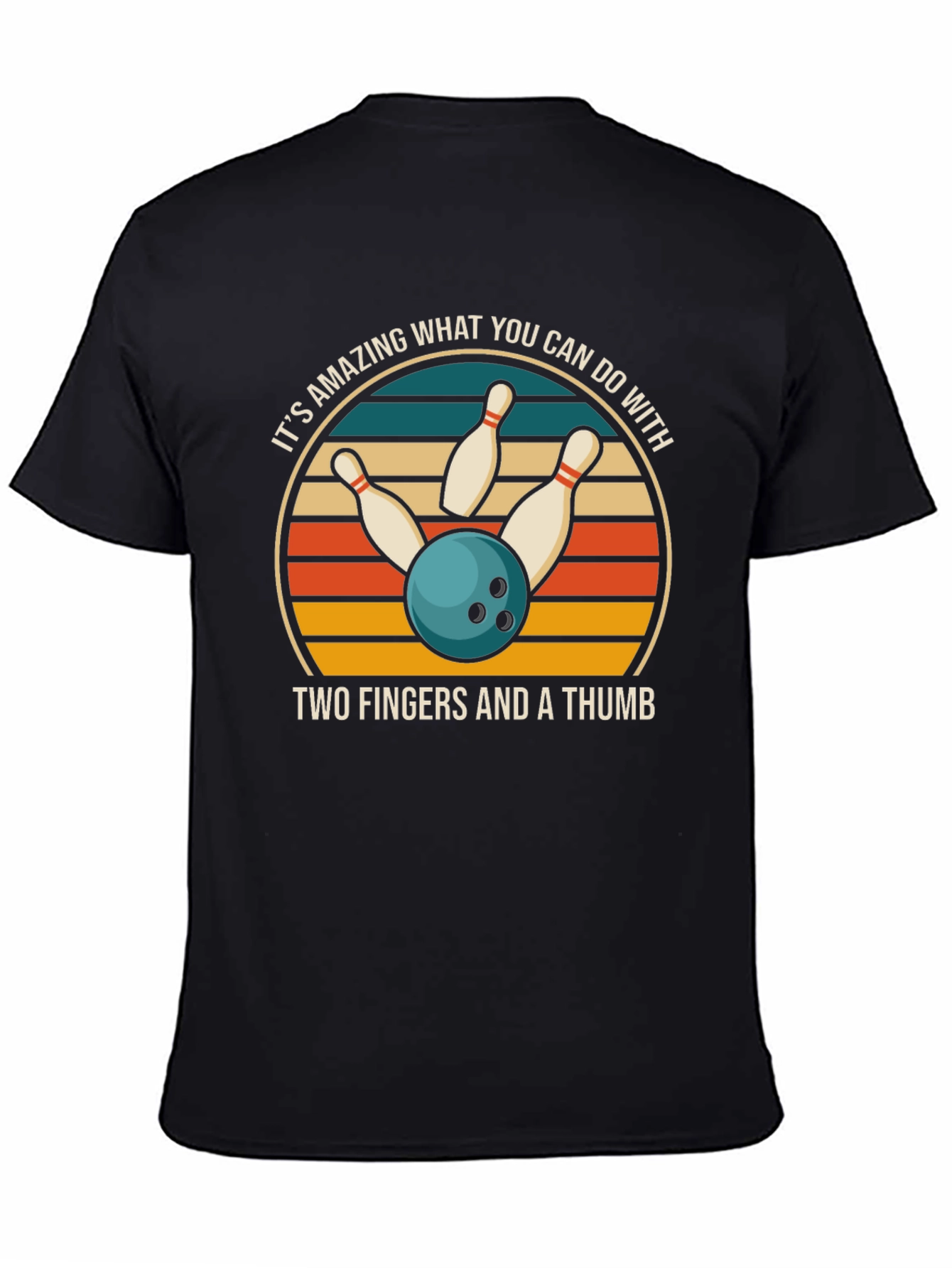 Black Bowling T-Shirt: Two Fingers & A Thumb view 4