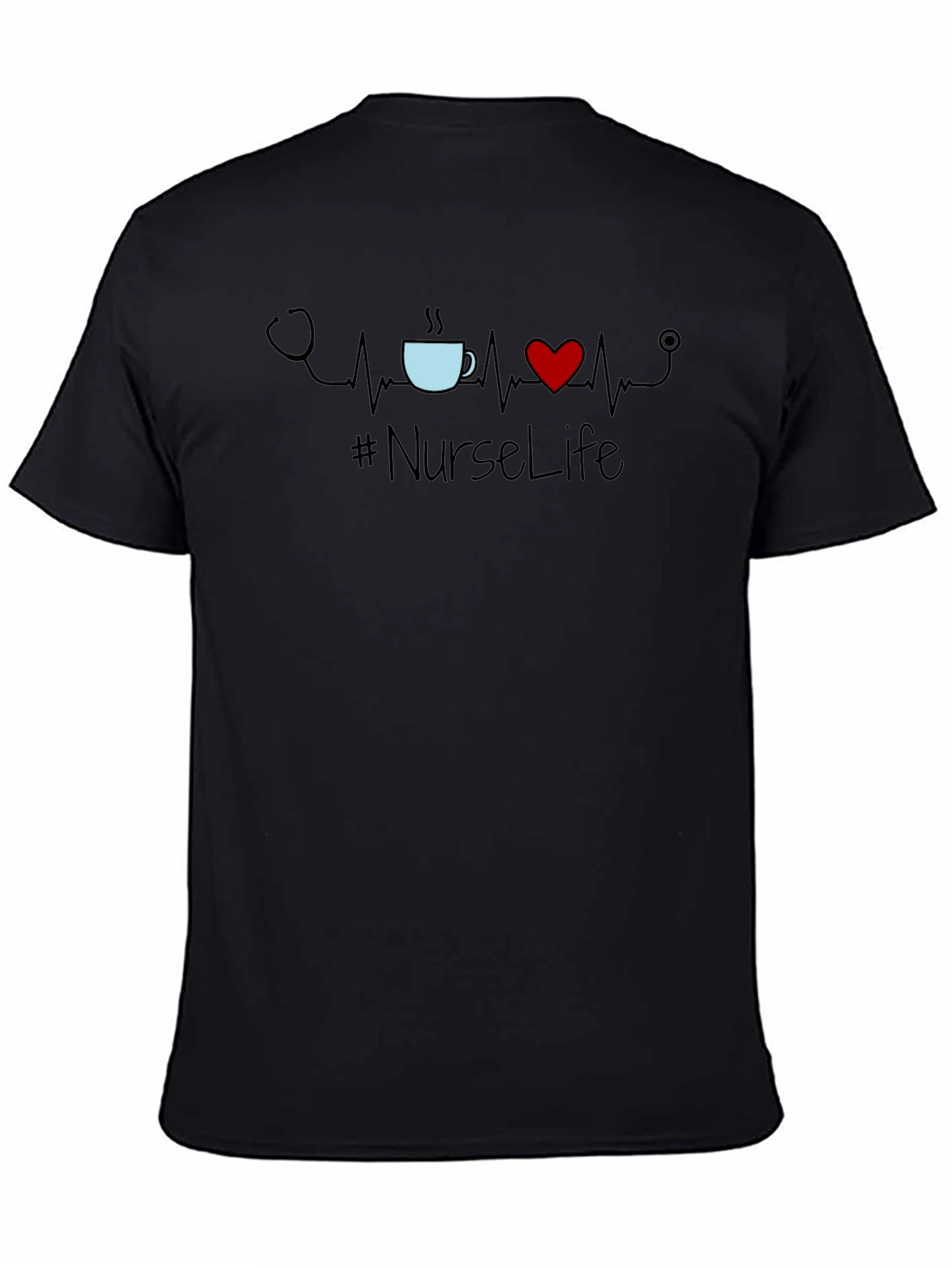 Black Nurse Life Tee - Stethoscope, Heartbeat, Coffee view 4