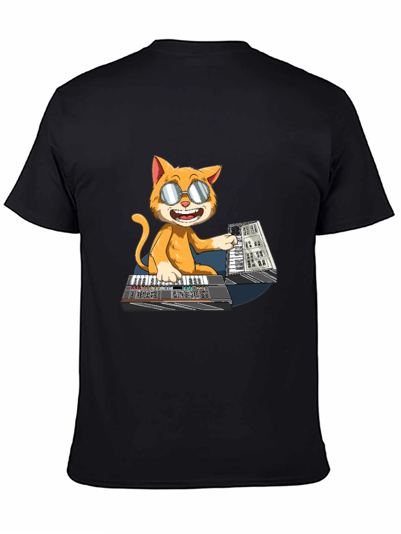 Black Cool Cat Keyboardist T-Shirt view 4
