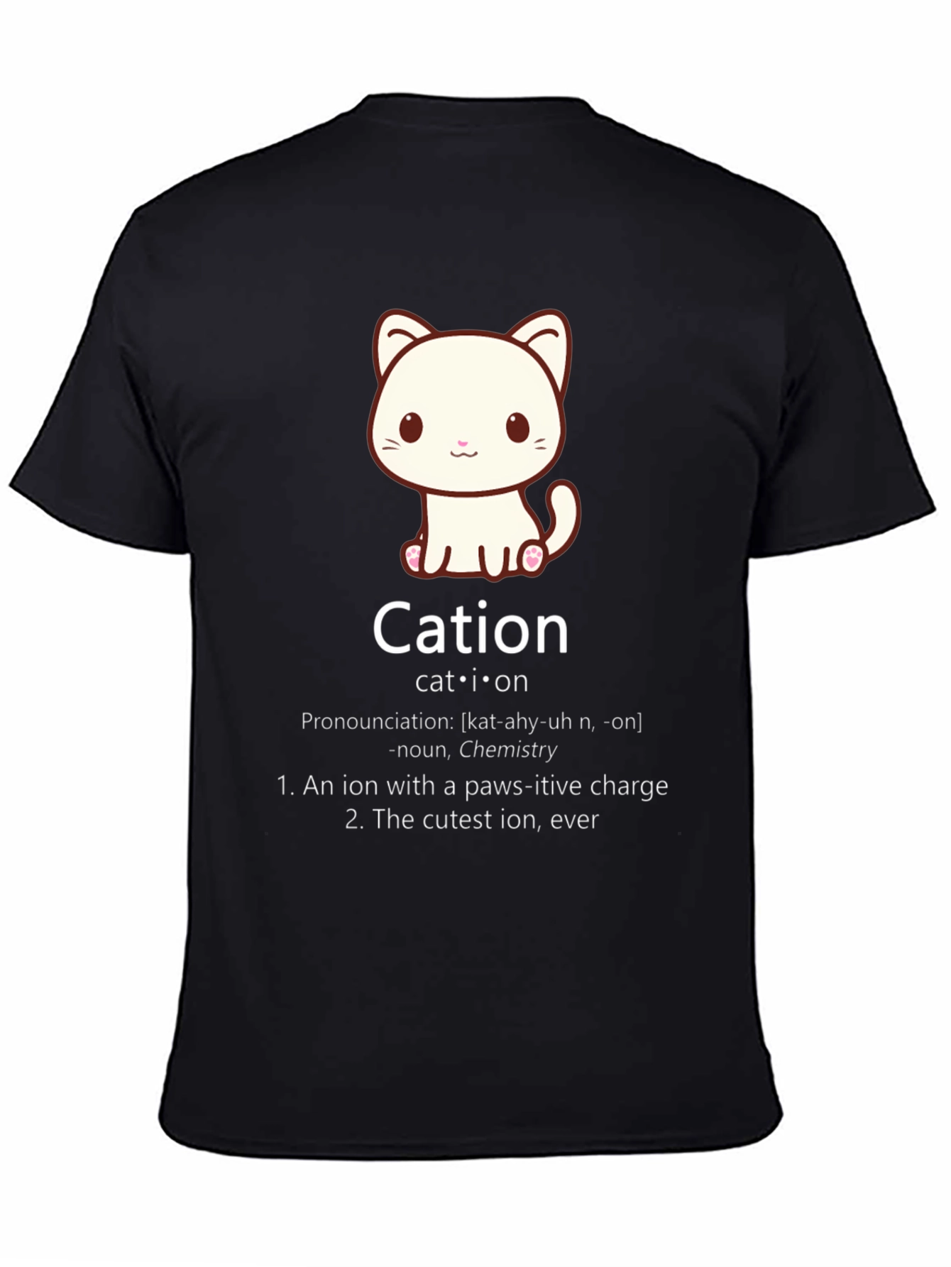 Black Cation Cat Pun T-Shirt Funny Chemistry Science Tee view 4