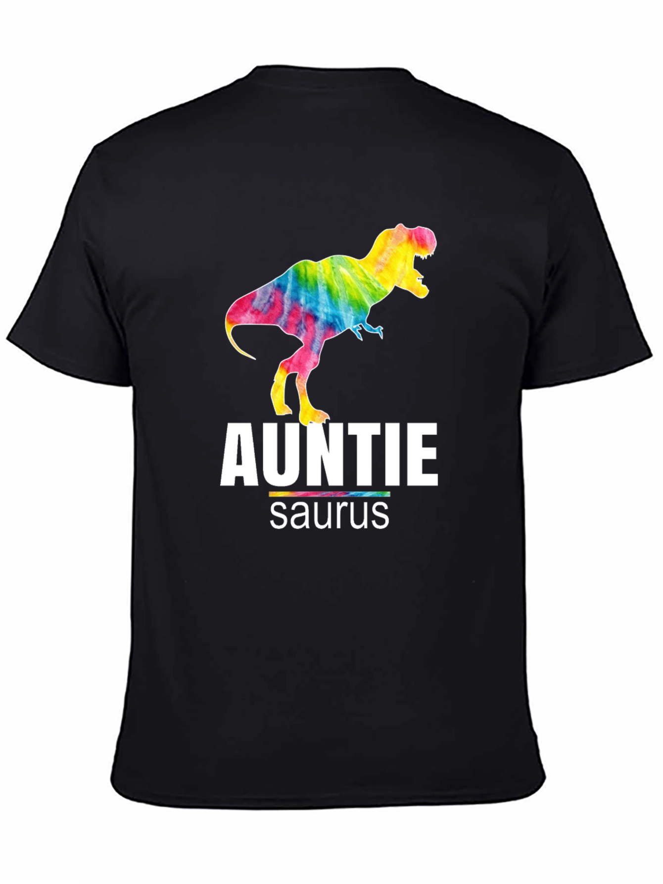 Black Auntie Saurus T-Rex Tie Dye Graphic T-Shirt view 4