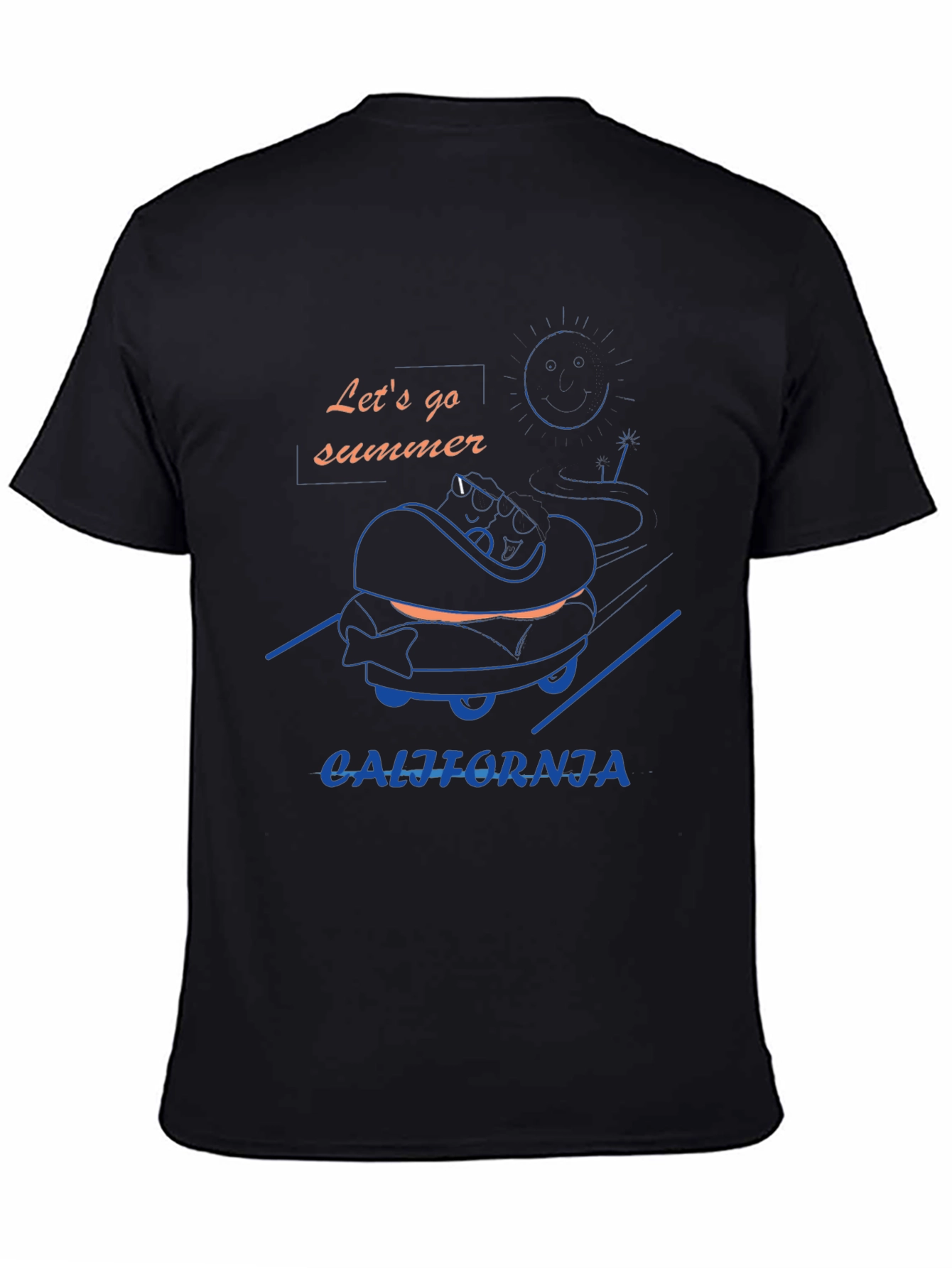 Black California Summer Graphic Tee - Black Cotton T-Shirt view 4