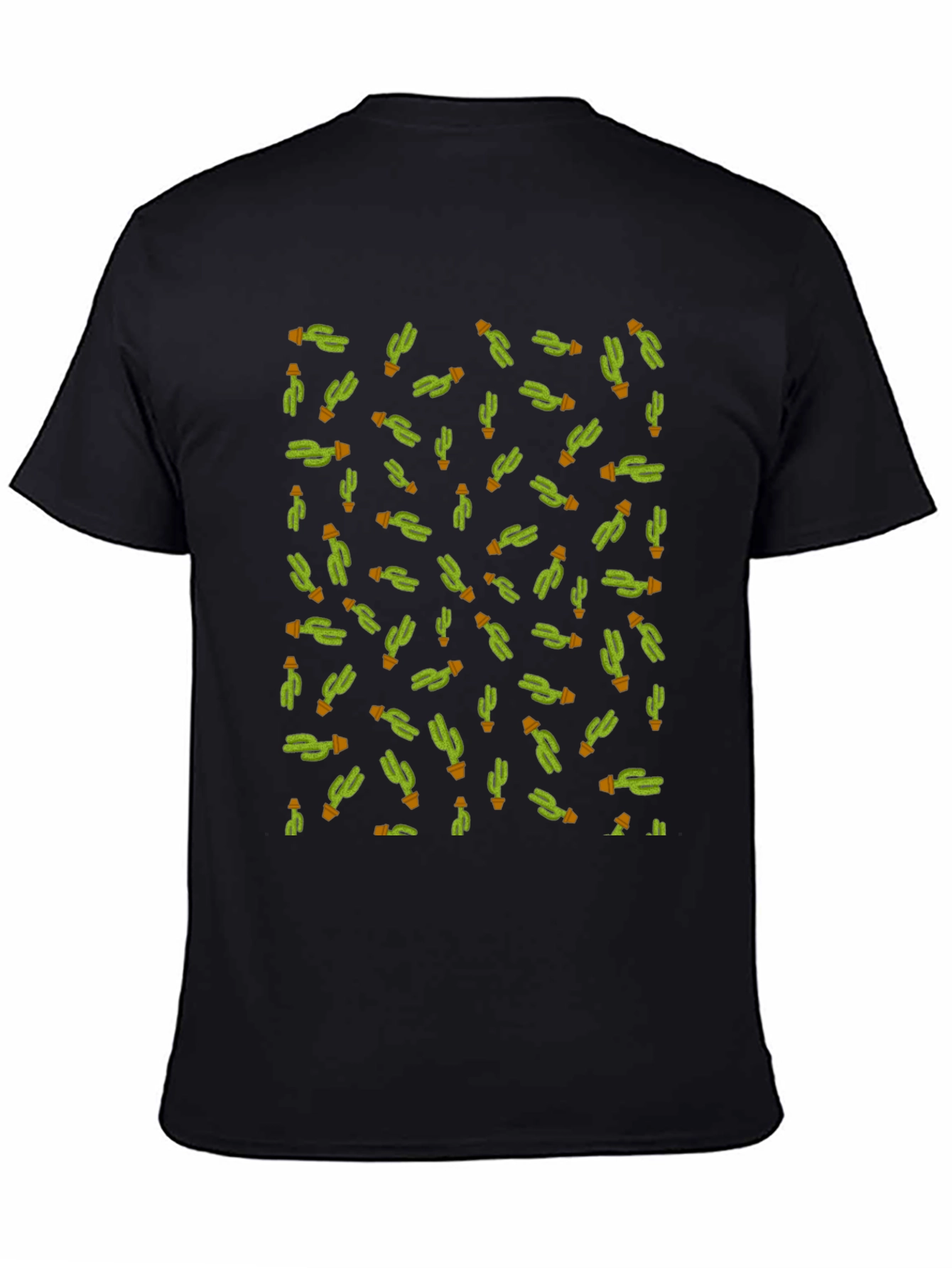 Black Cactus Print Men's Black T-Shirt view 4