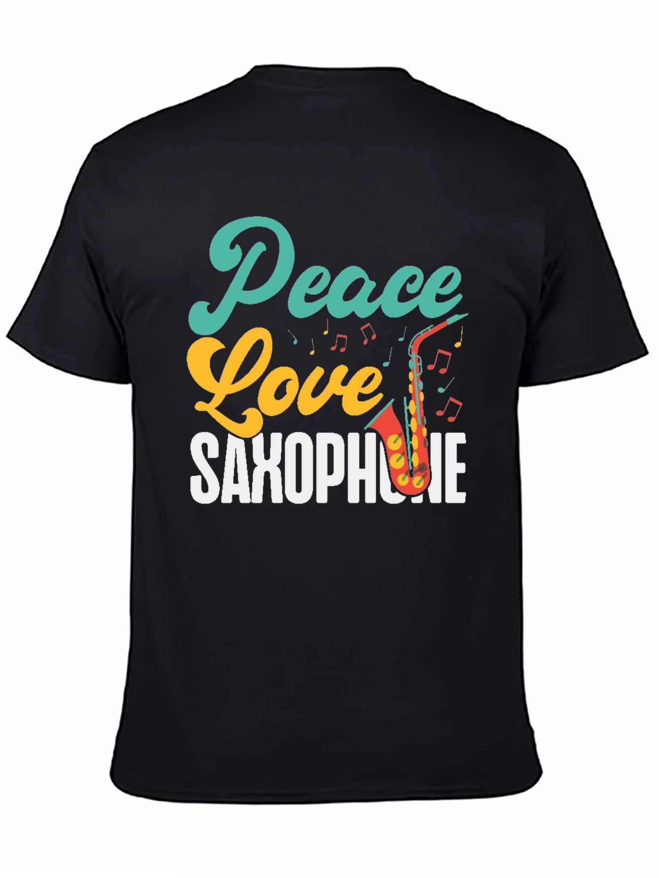 Black Peace Love Saxophone T-Shirt - Music Lover Tee view 4