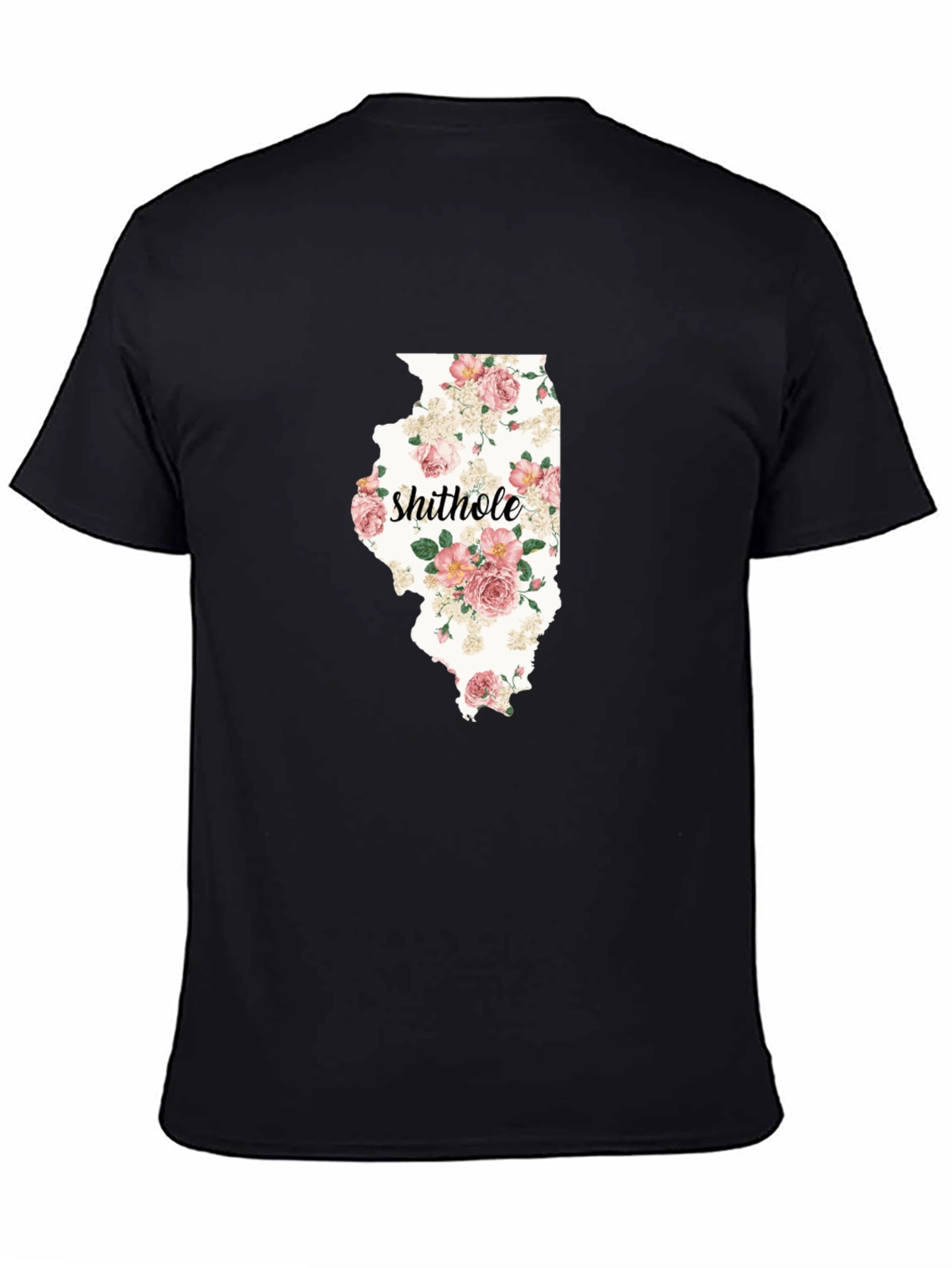Black Illinois Floral T-Shirt: 'Shithole' State Pride view 4