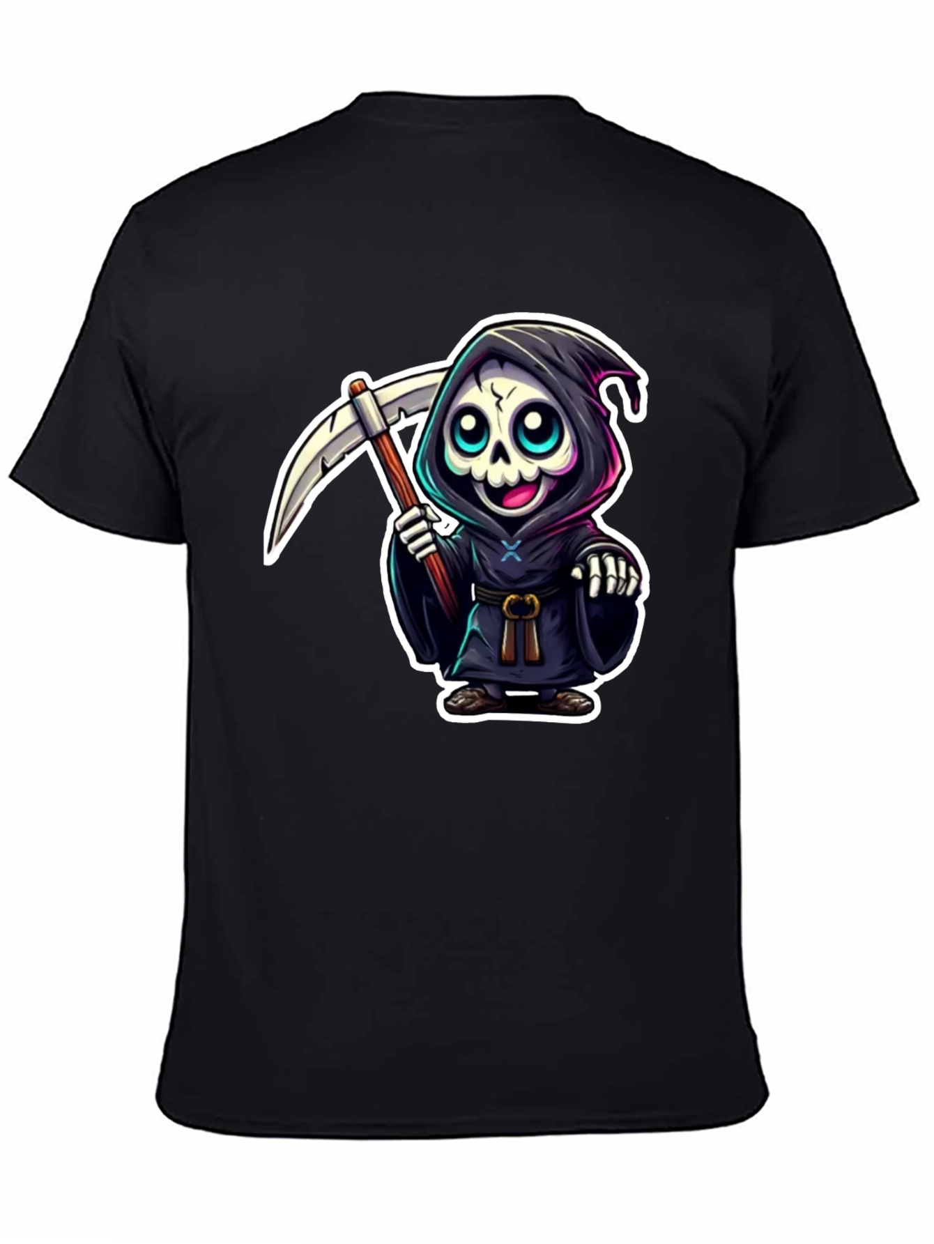 Black Grim Reaper Cartoon Graphic Black T-Shirt view 4