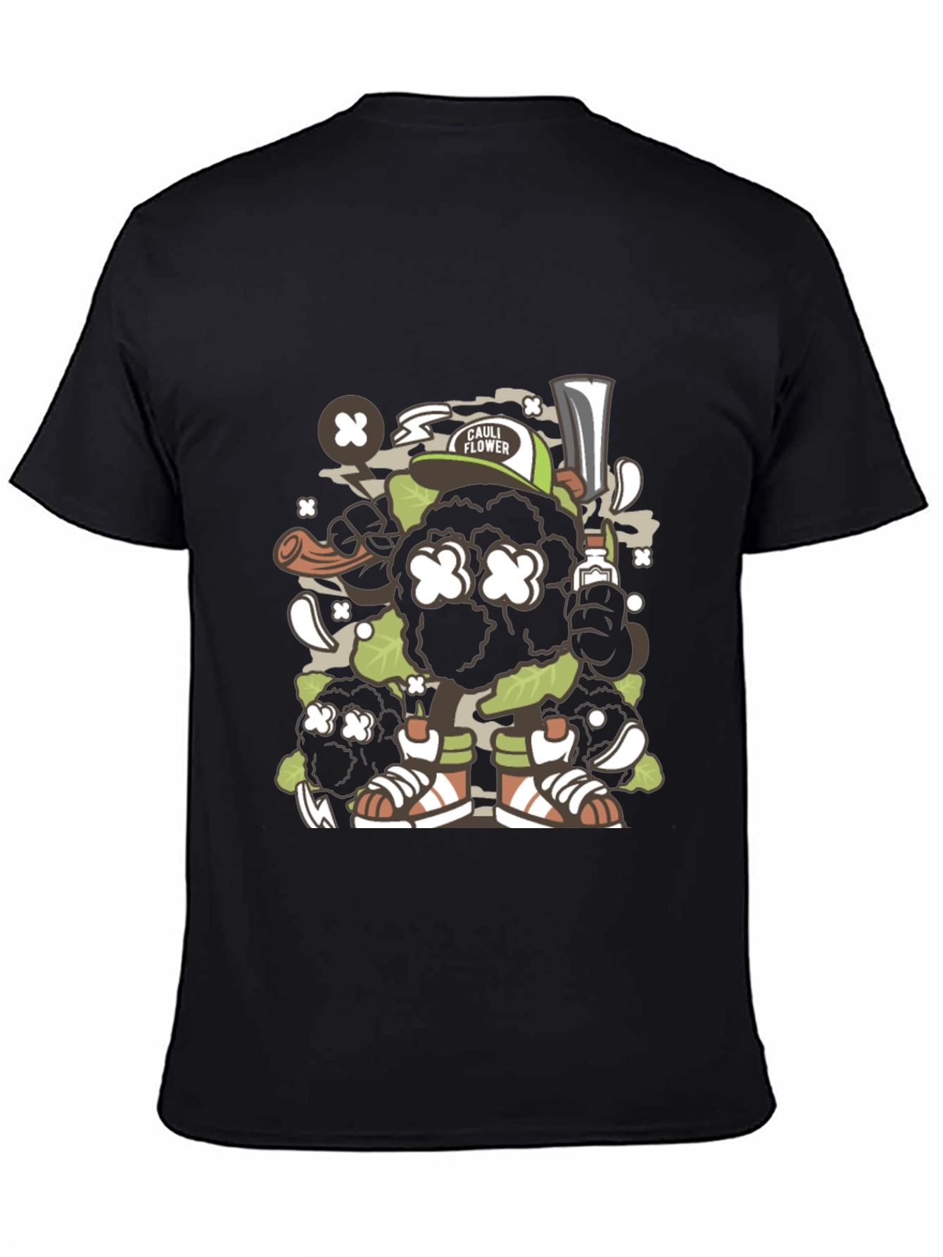 Black Cauliflower Cartoon Graphic Black T-Shirt view 4