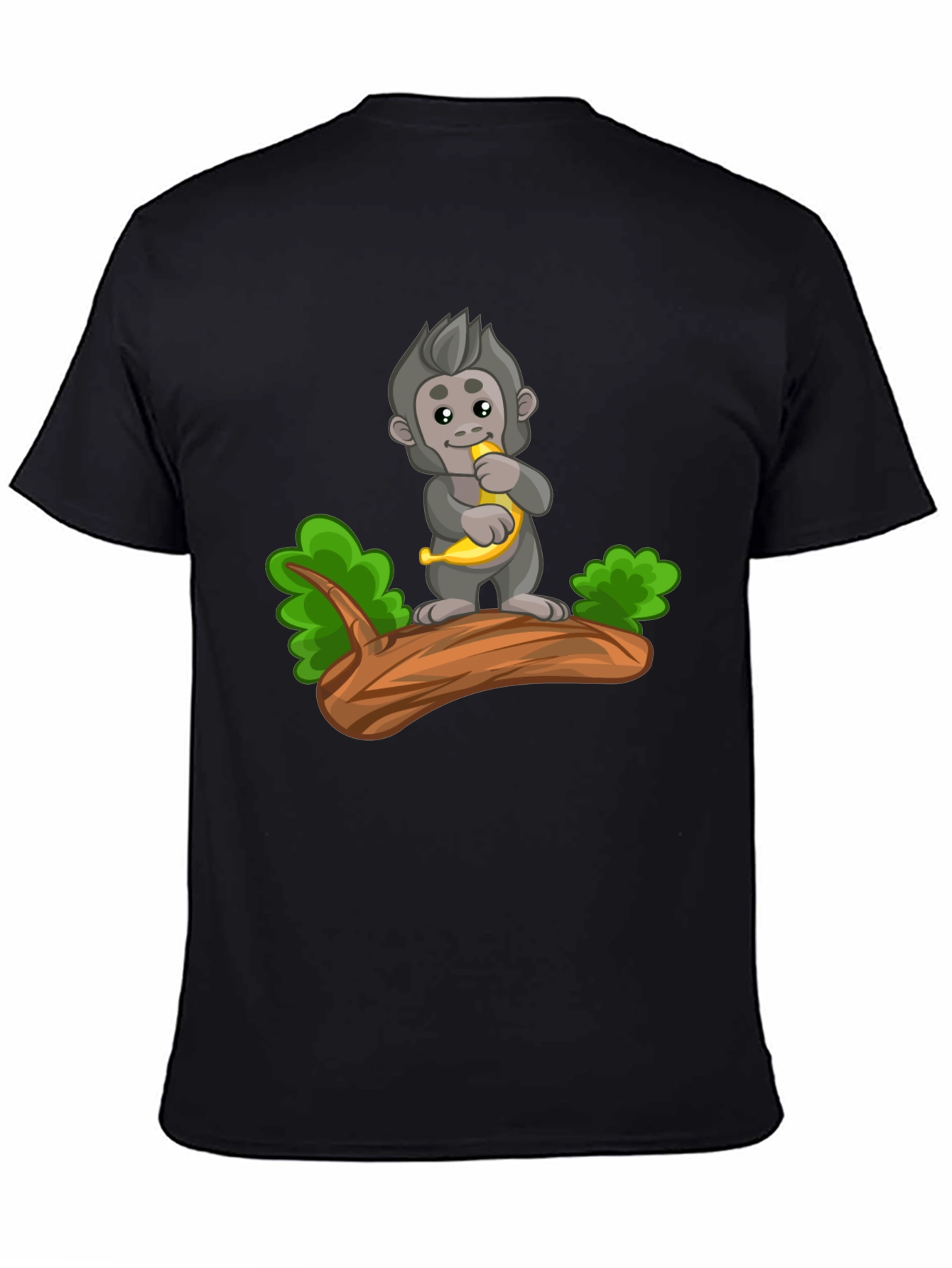 Black Monkey Banana Cartoon Black T-Shirt view 4