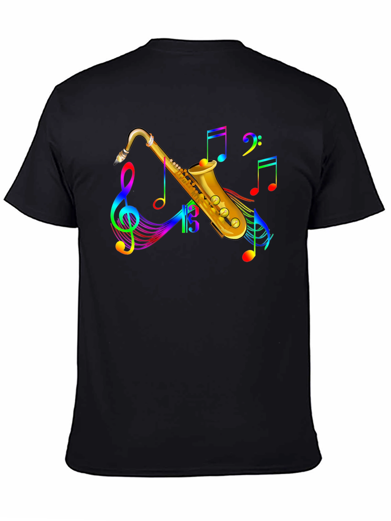 Black Rainbow Saxophone Music Notes Black T-Shirt view 4