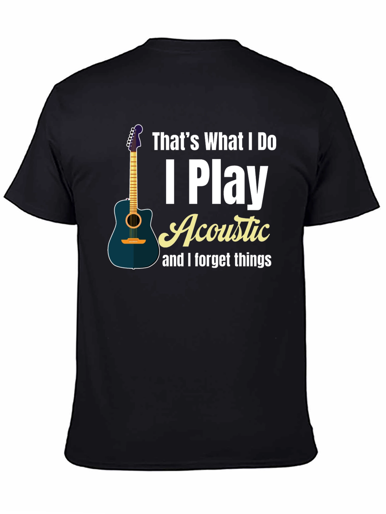 Black Acoustic Guitar Player Black T-Shirt view 4
