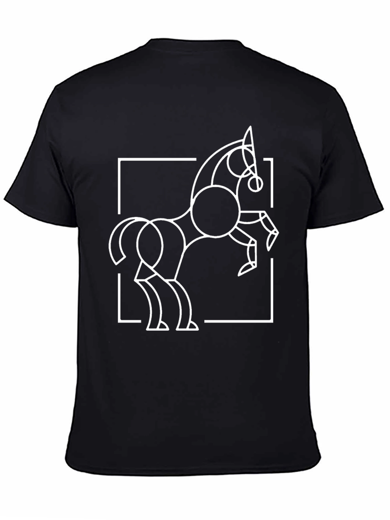 Black Geometric Horse Graphic Tee - Stylish Men's Black T-Shirt view 4