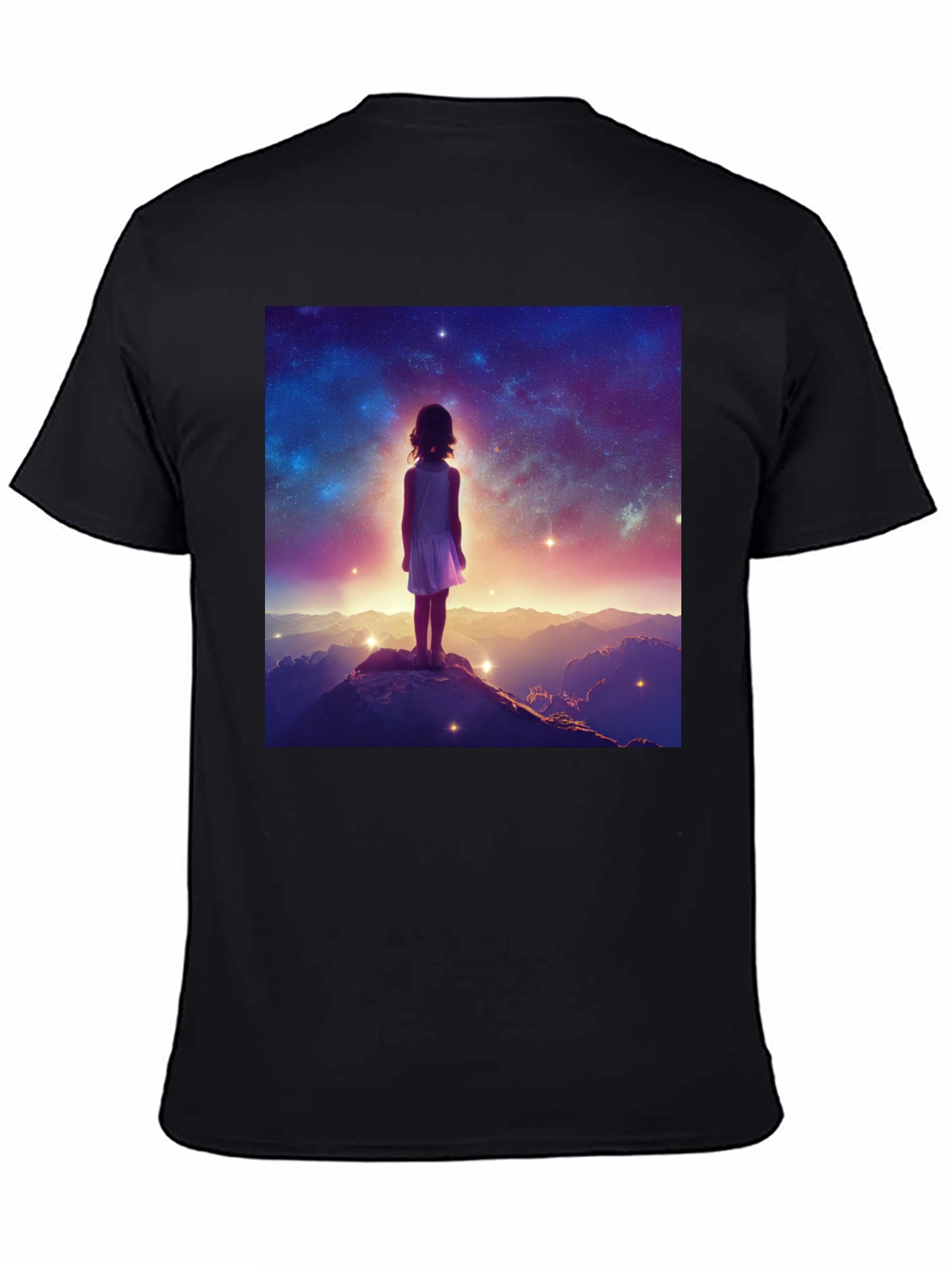 Black Cosmic Dreamer Graphic Tee - Black Cotton Blend view 4