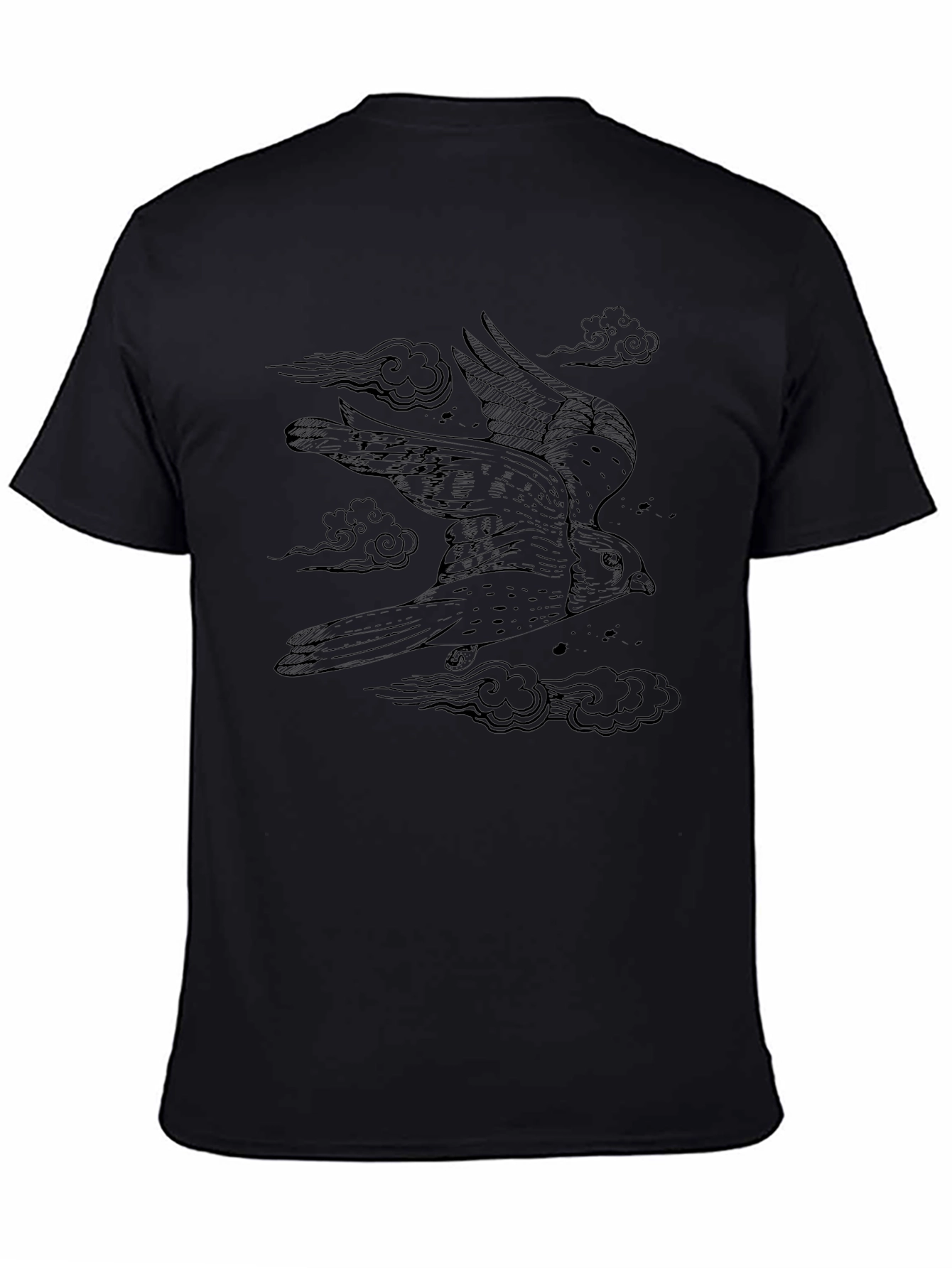 Black Men's Black Tee with Falcon Graphic Print view 4