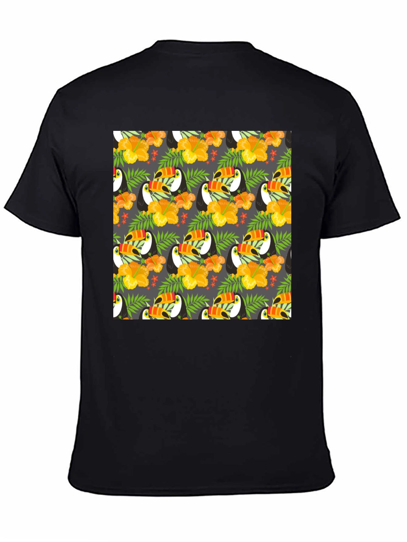 Black Tropical Toucan Print Crew Neck Tee view 4