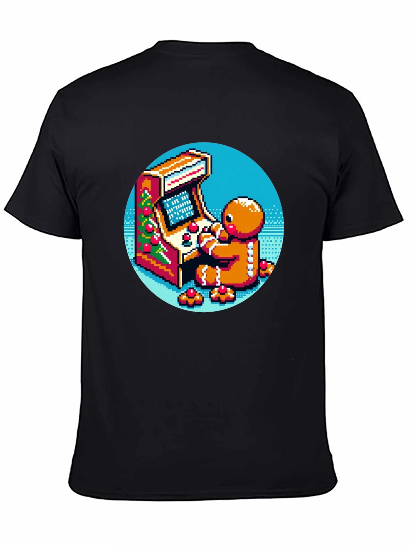 Black Gingerbread Gamer T-Shirt - Retro Pixel Arcade Fun view 4