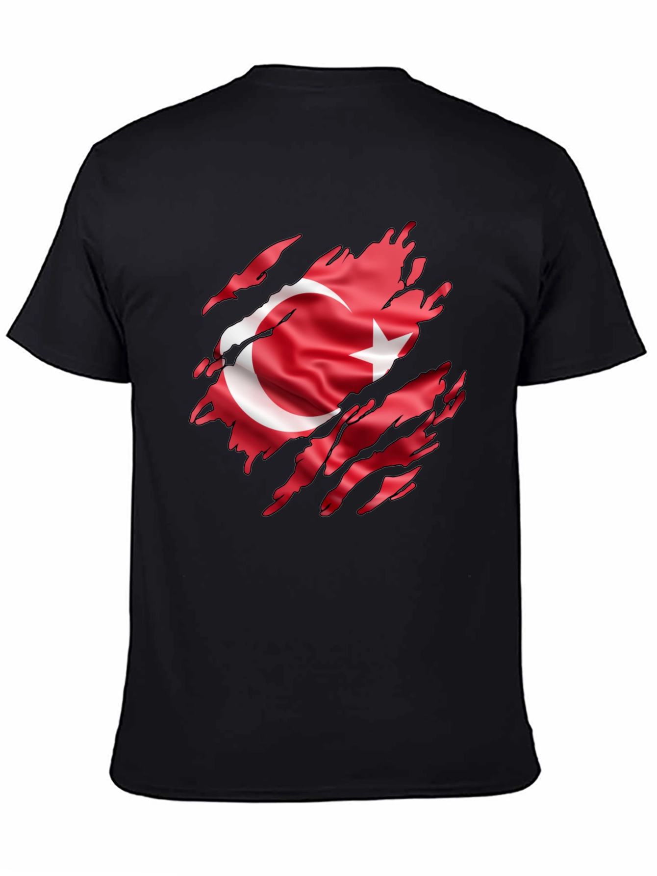 Black Men's Black T-Shirt with Turkey Flag Graphic view 4