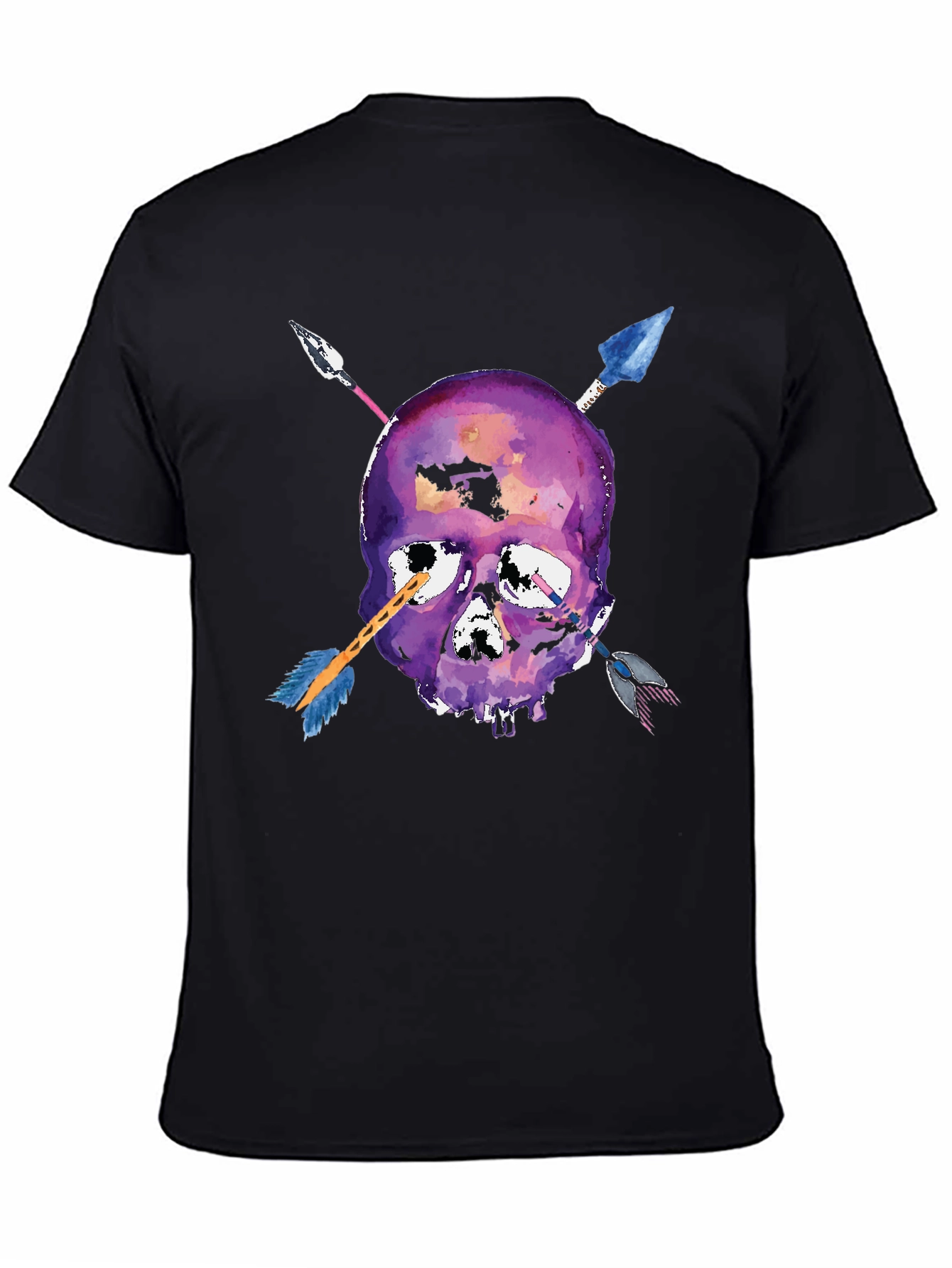 Black Skull Arrows T-Shirt - Unique Watercolor Style view 4