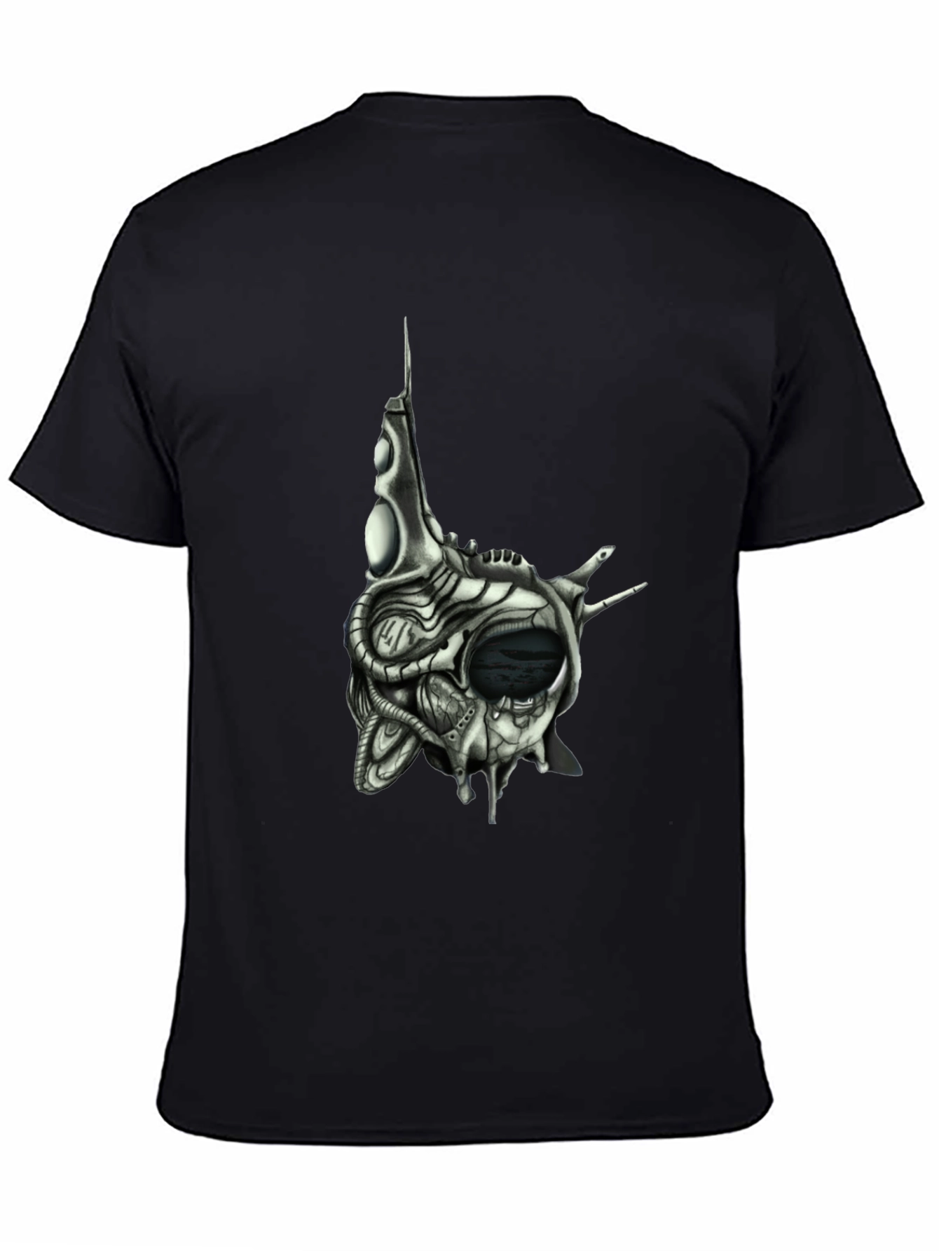Black Cybernetic Skull T-Shirt - Dark Sci-Fi Style view 4