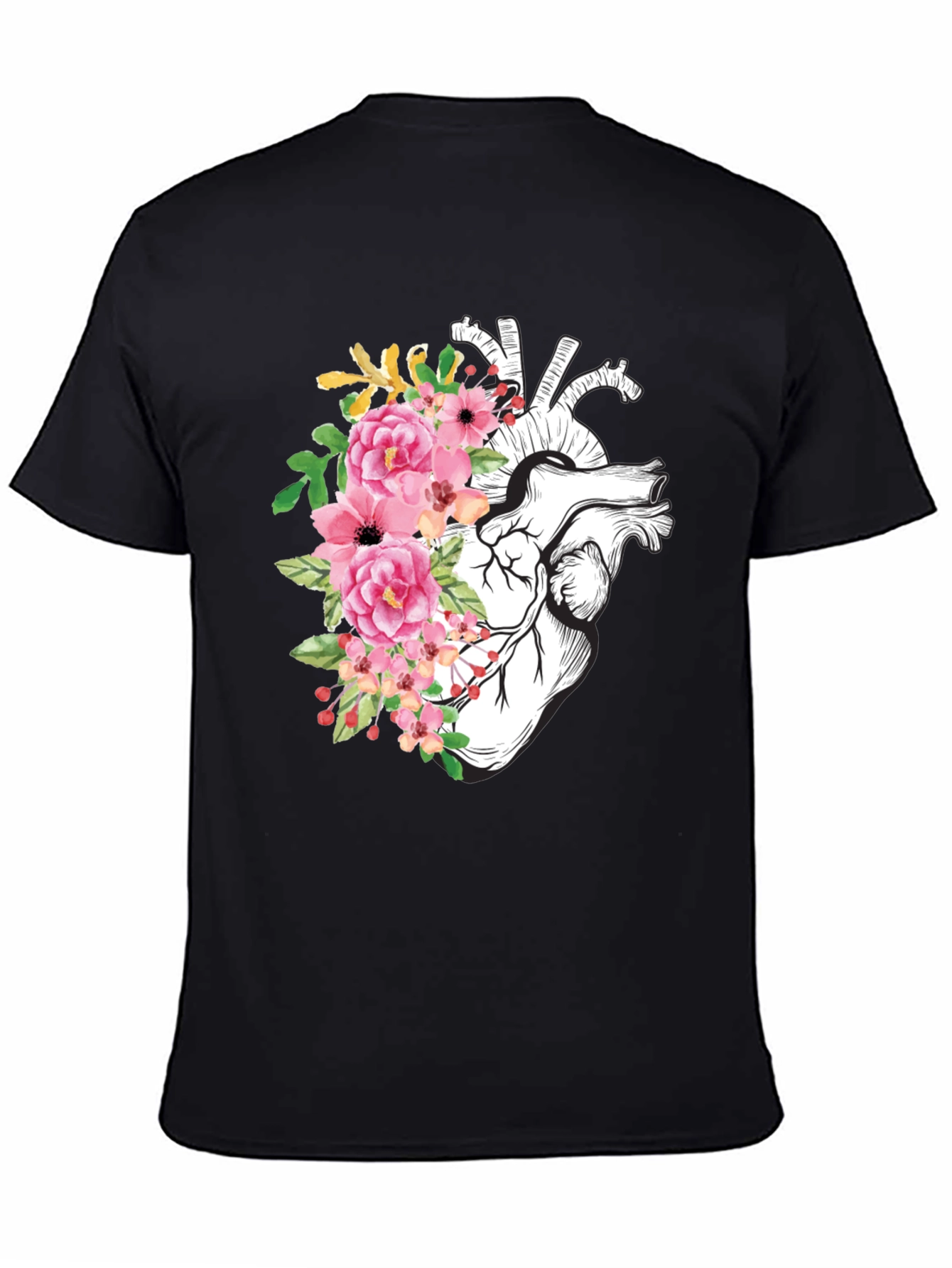 Black Floral Heart Graphic Tee - Anatomical Style view 4