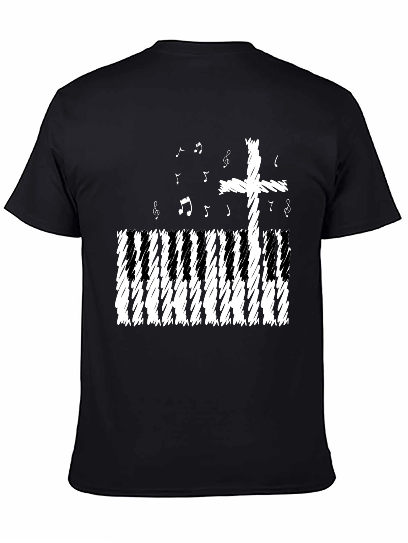 Black Musical Cross T-Shirt - Christian Piano Music Tee view 4