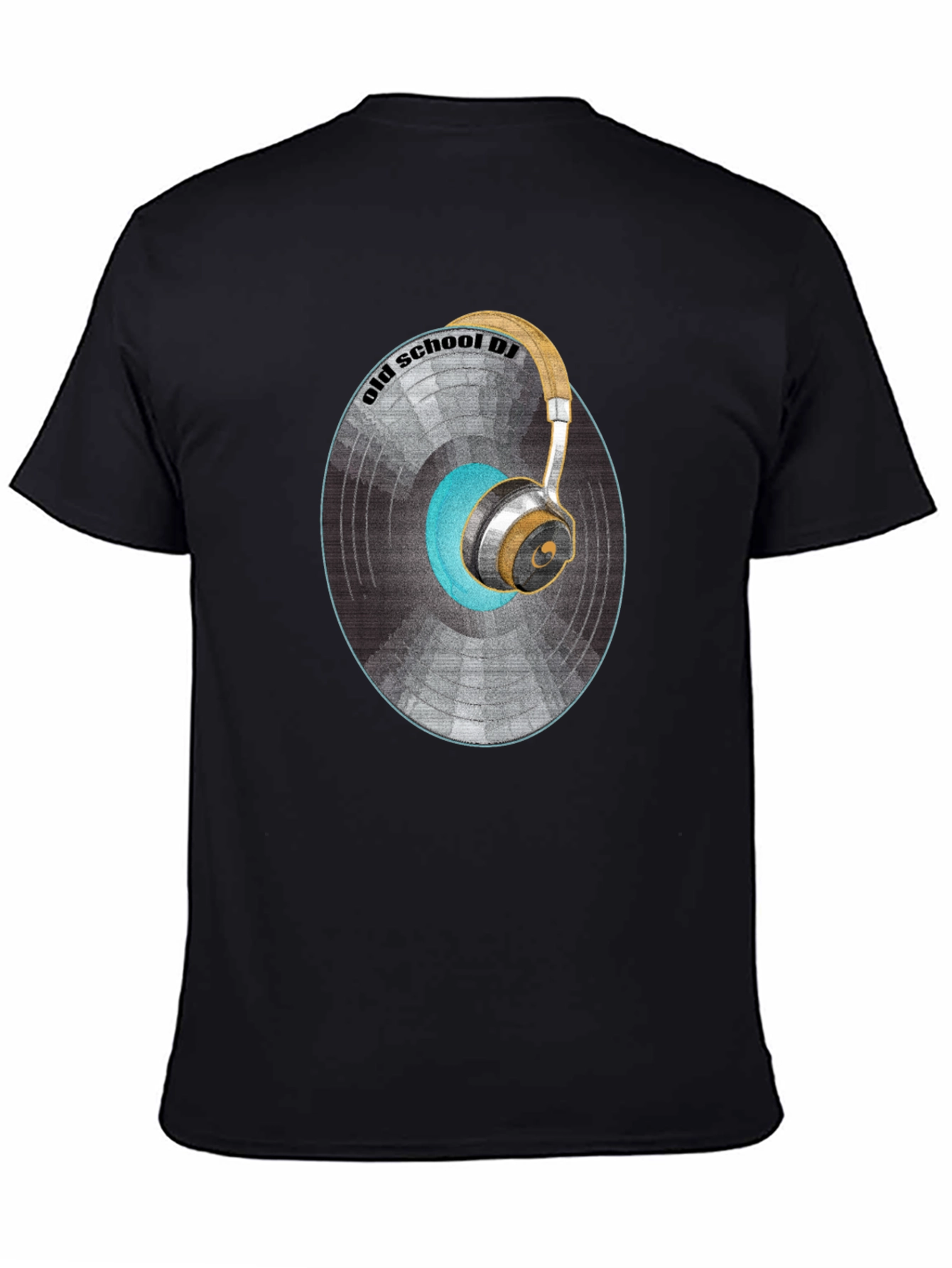 Black Old School DJ Graphic T-Shirt - Vintage Vinyl & Headphones Design view 4