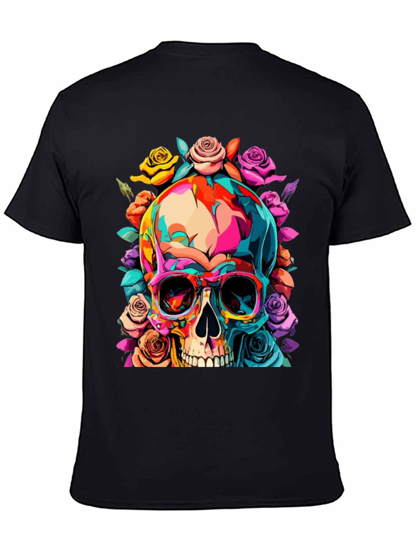 Black Skull & Roses Graphic Tee view 4